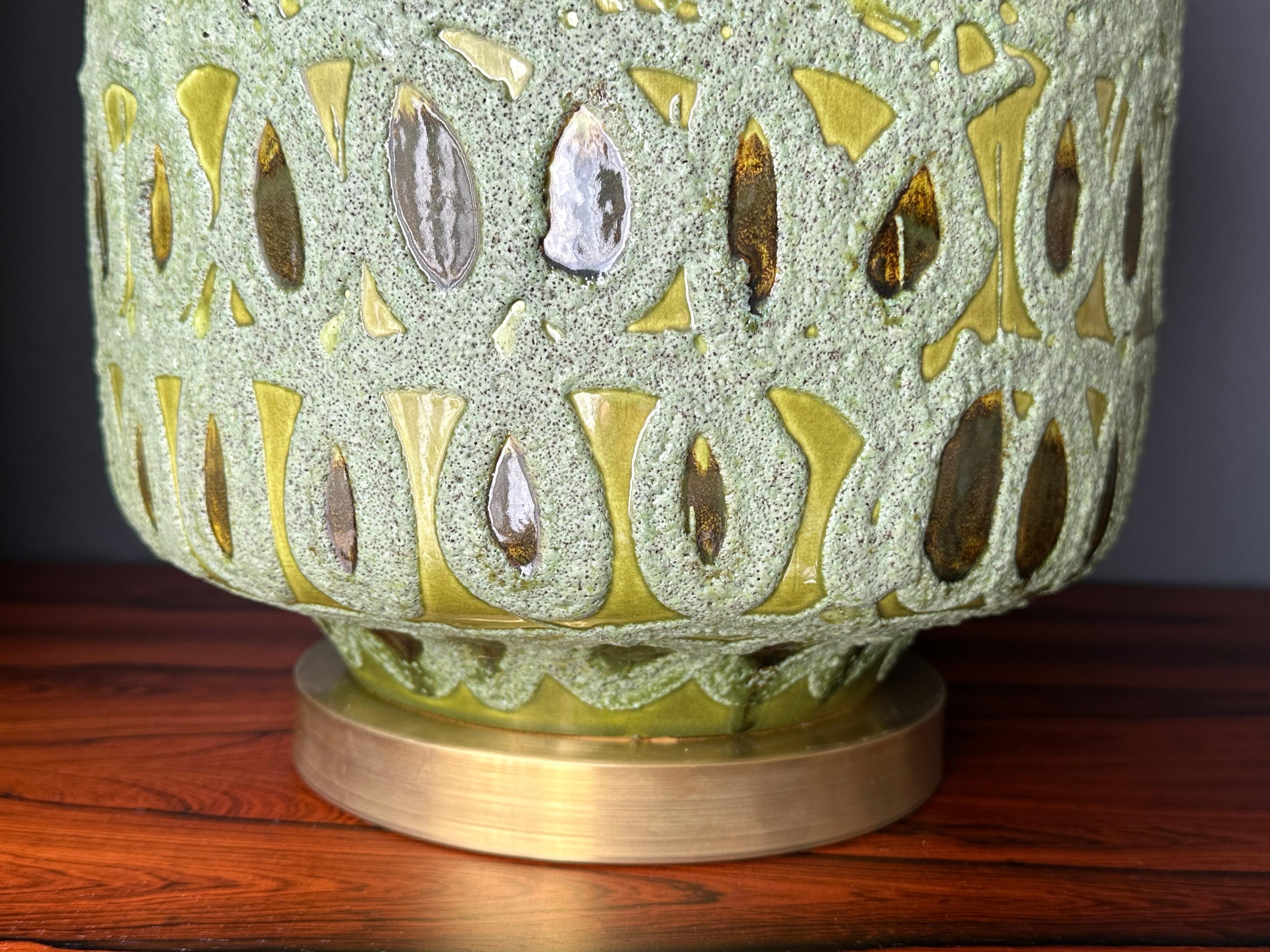 Mid-20th Century Pair of Green Glazed Ceramic Lamps