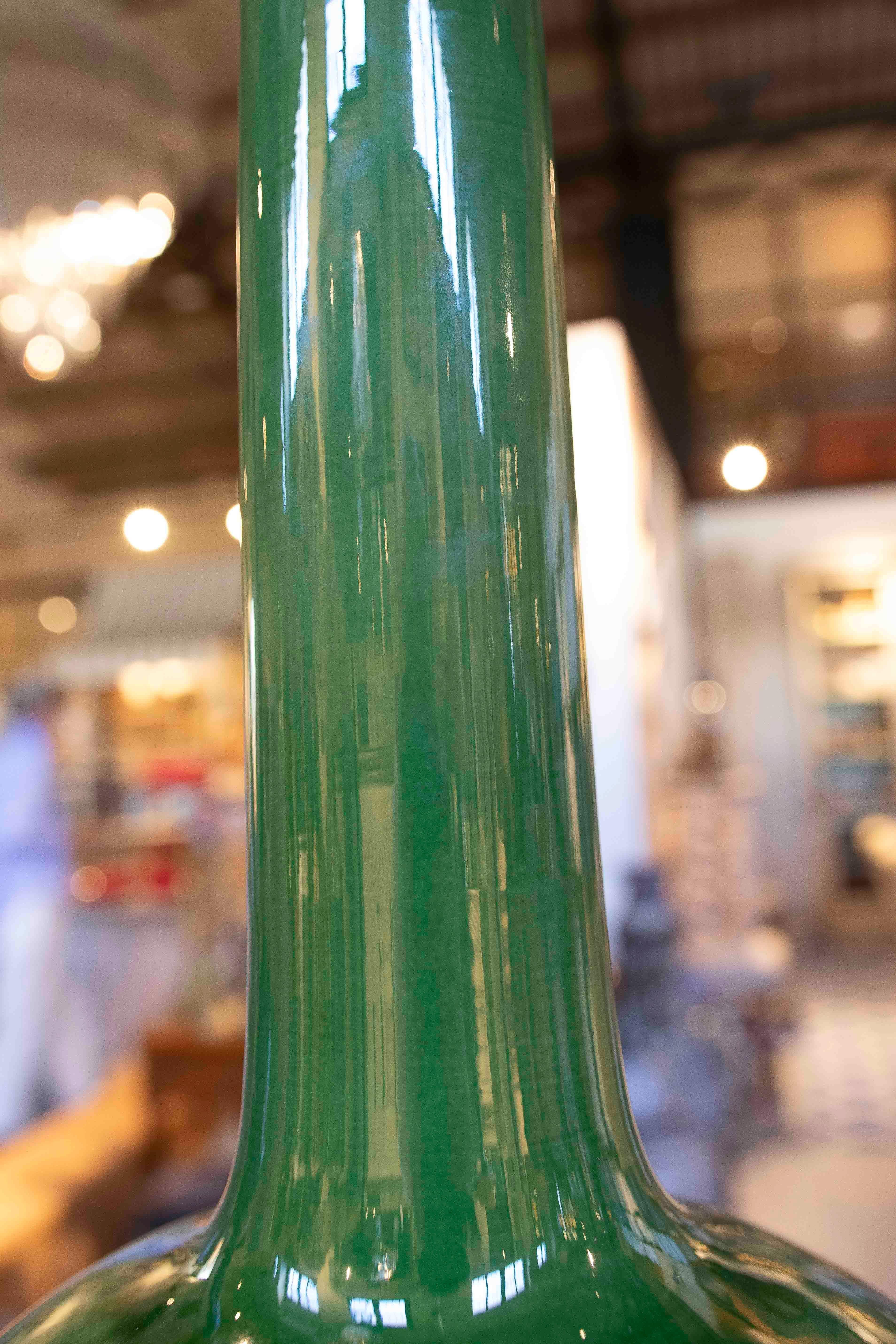 Pair of Green Glazed Ceramic Table Lamps, Mid-Century Modern Style For Sale 5