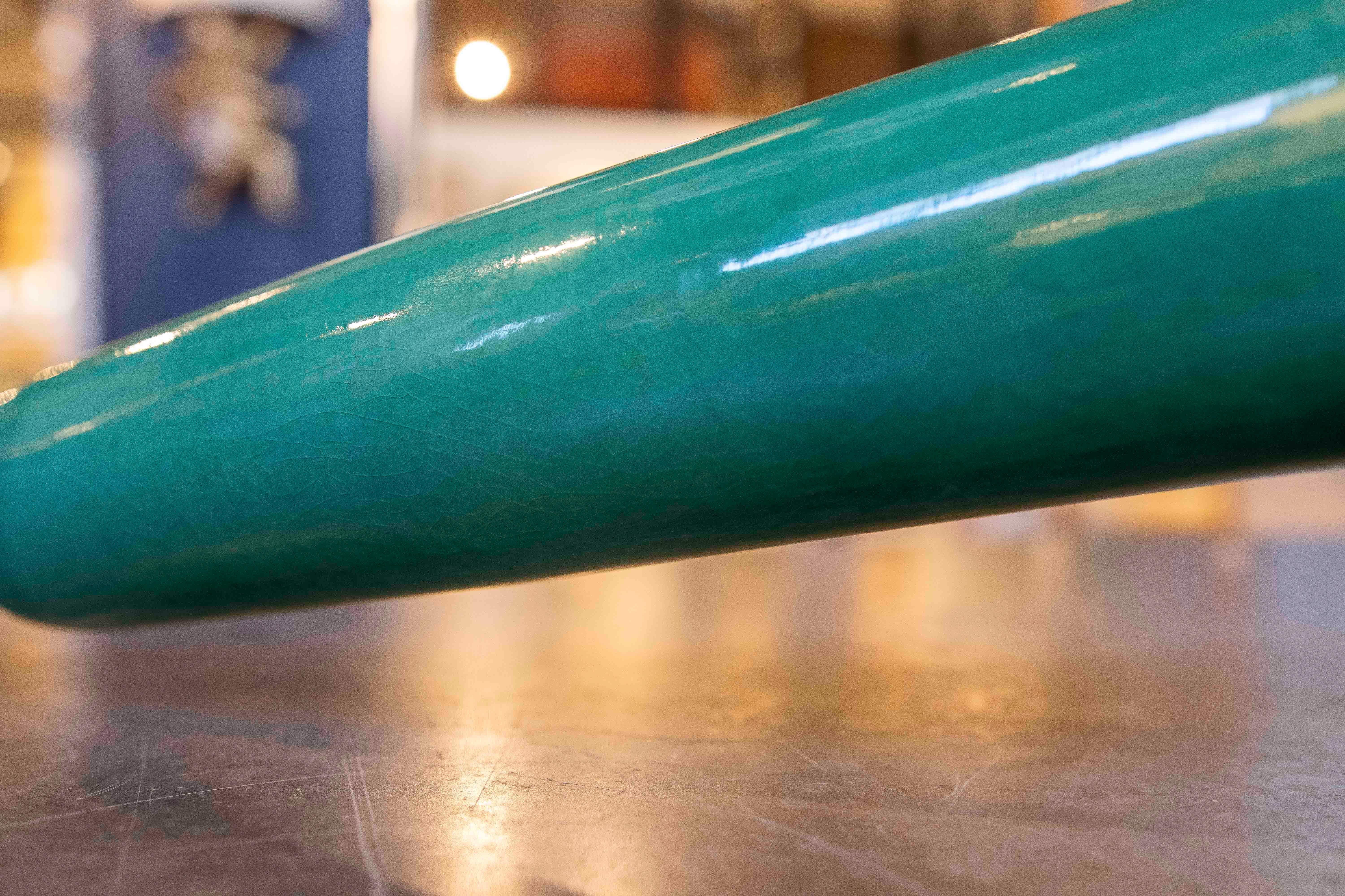 Pair of Green Glazed Ceramic Table Lamps, Mid-Century Modern Style For Sale 6