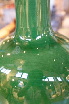 Pair of Green Glazed Ceramic Table Lamps, Mid-Century Modern Style