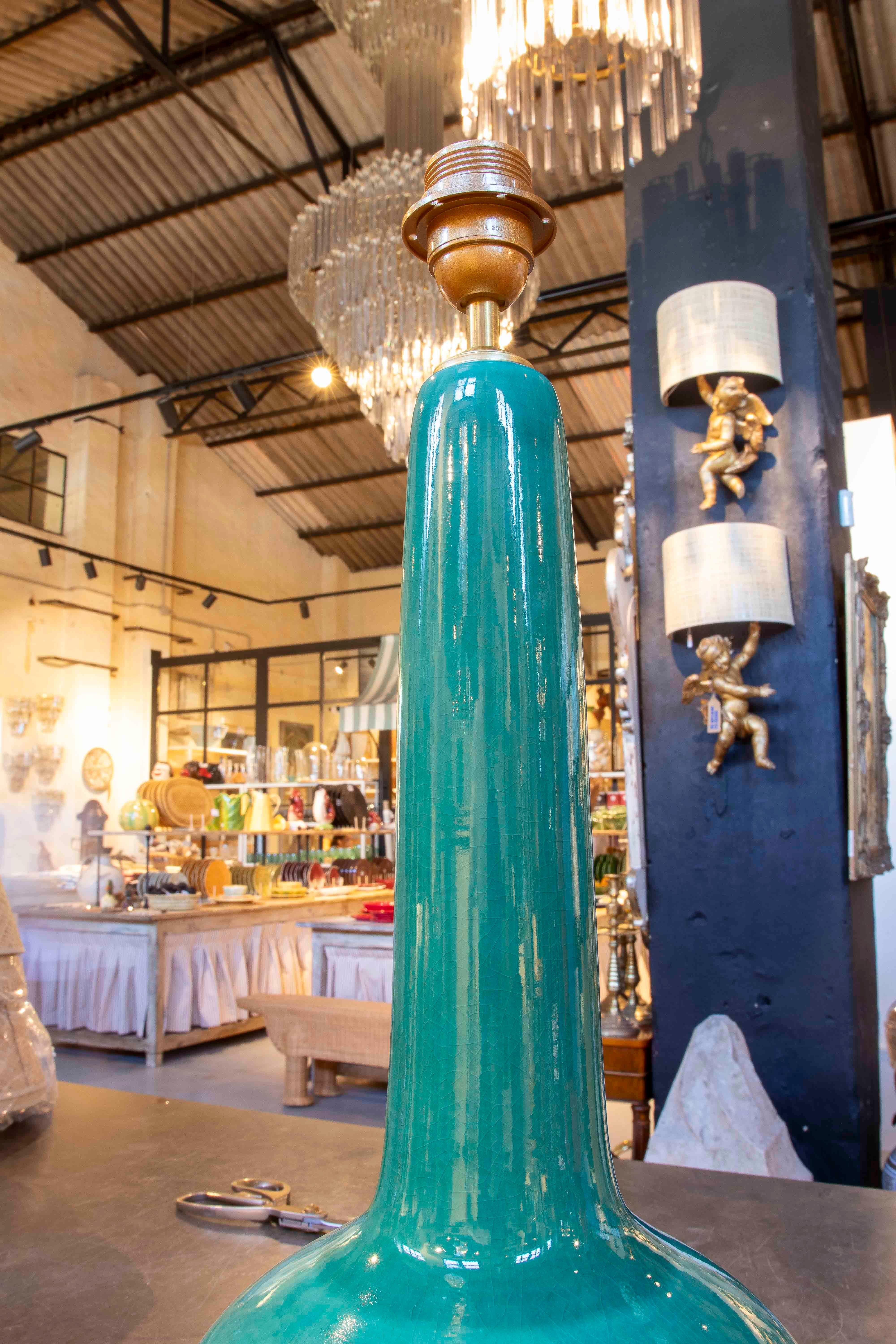 Pair of Green Glazed Ceramic Table Lamps, Mid-Century Modern Style For Sale 2