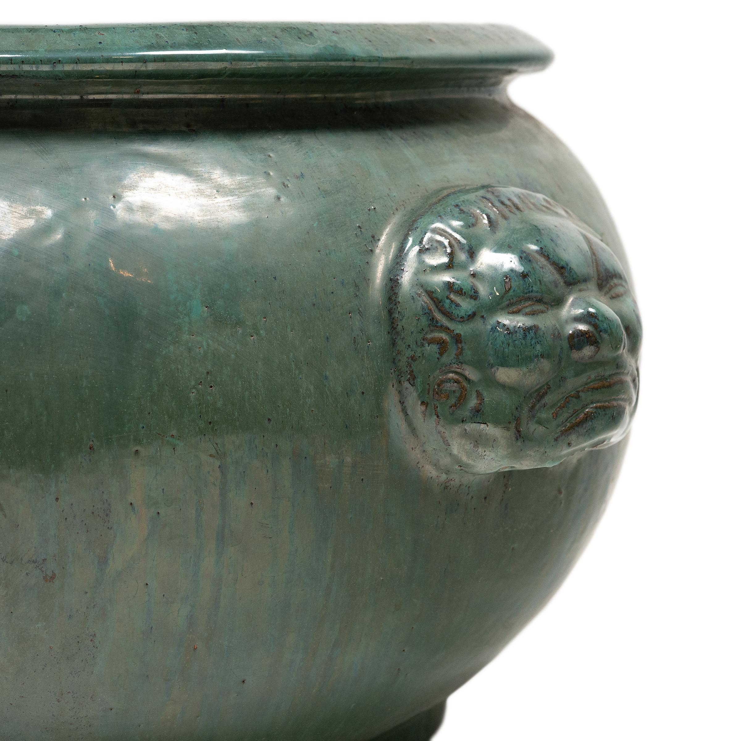 Terracotta Pair of Green Glazed Chinese Planters For Sale