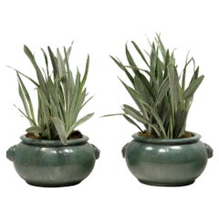 Vintage Pair of Green Glazed Chinese Planters