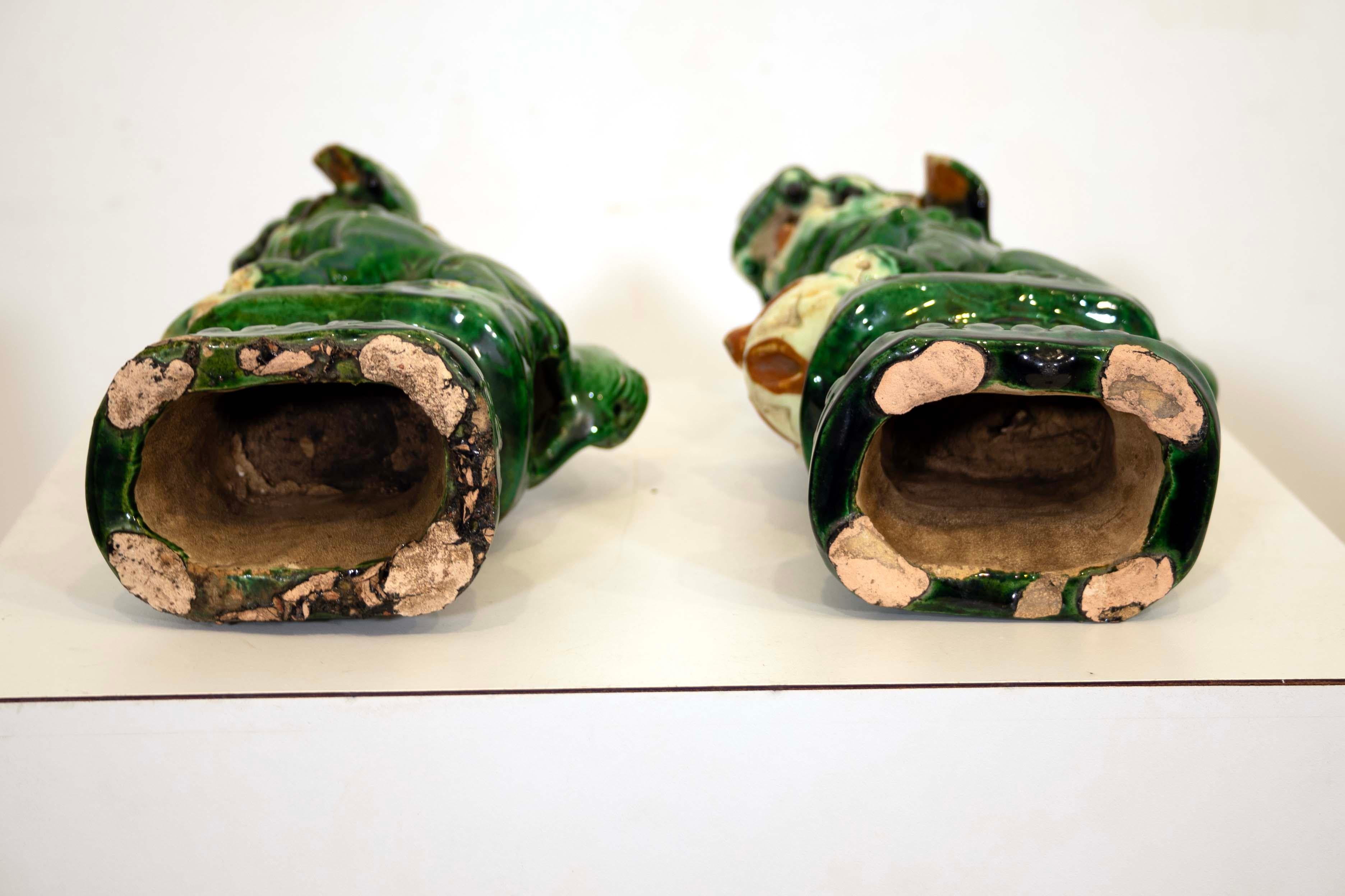 Pair of Green Glazed Chinese Sancai Alter Fu Dogs Circa 1900 For Sale 5