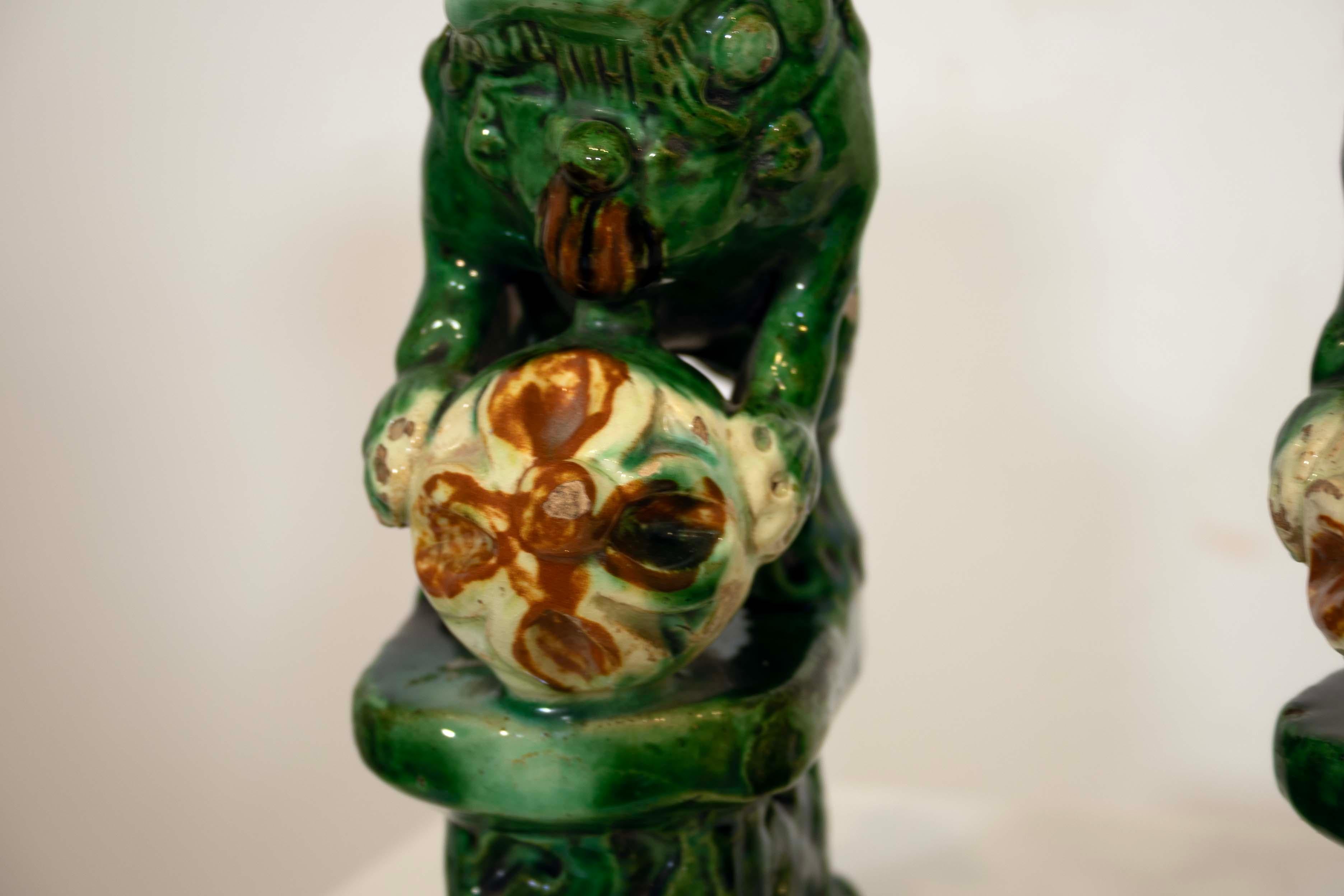 Pair of Green Glazed Chinese Sancai Alter Fu Dogs Circa 1900 For Sale 1