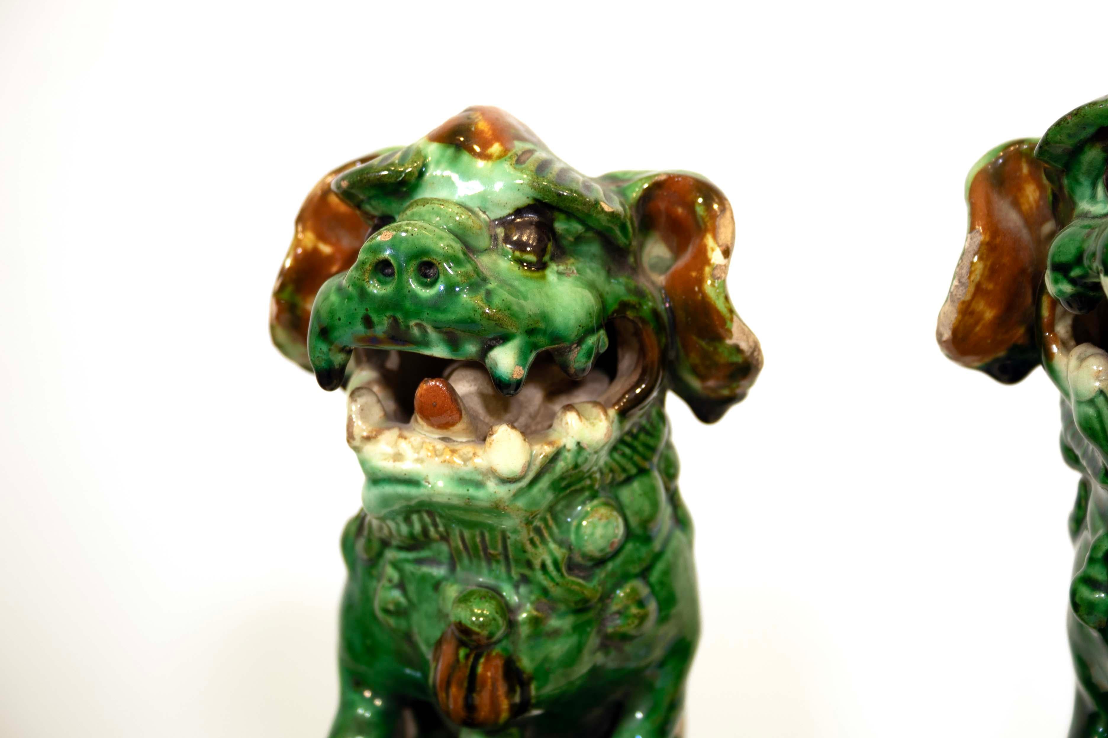 Pair of Green Glazed Chinese Sancai Alter Fu Dogs Circa 1900 For Sale 3