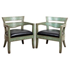 Pair of Green Glazed Open Armchairs