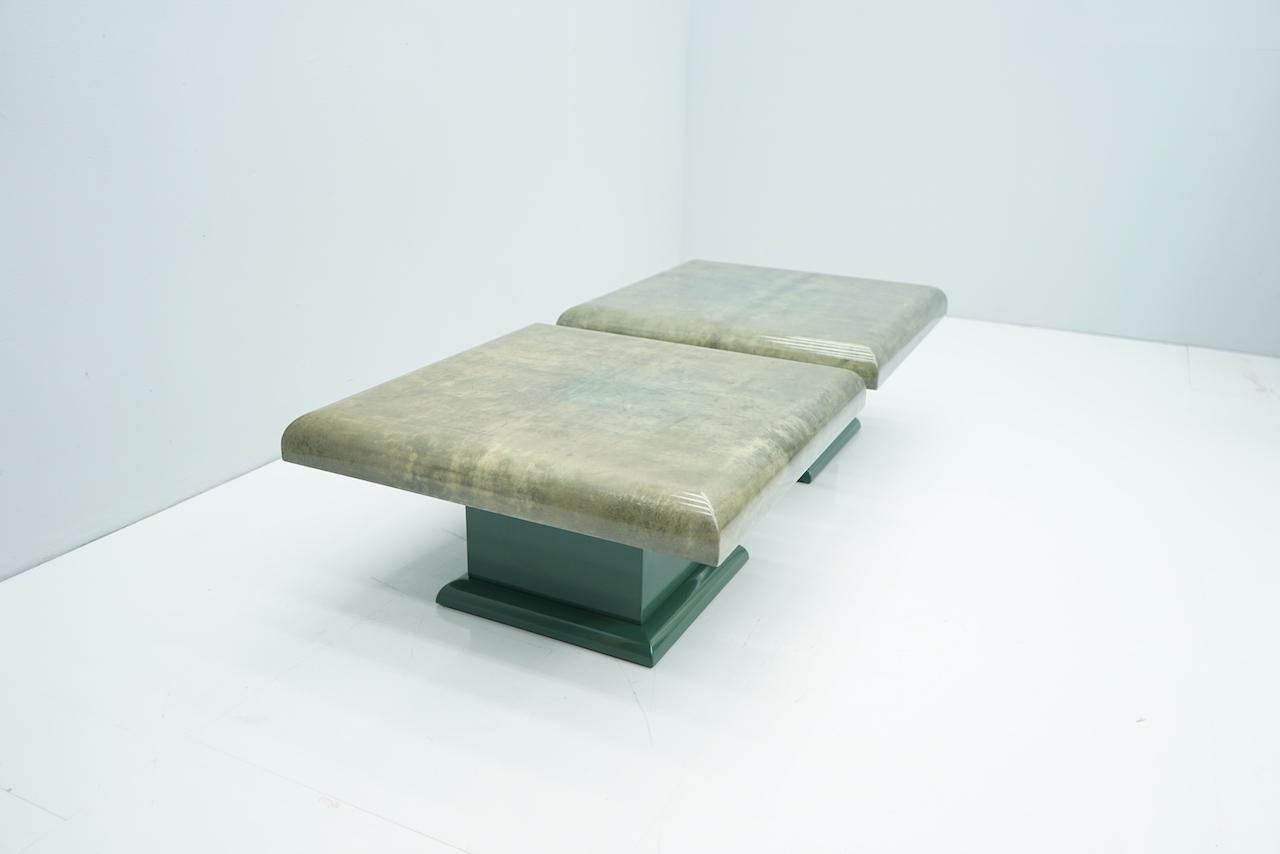 Pair of Green Goatskin Side Tables by Aldo Tura, Italy, 1980s For Sale 5