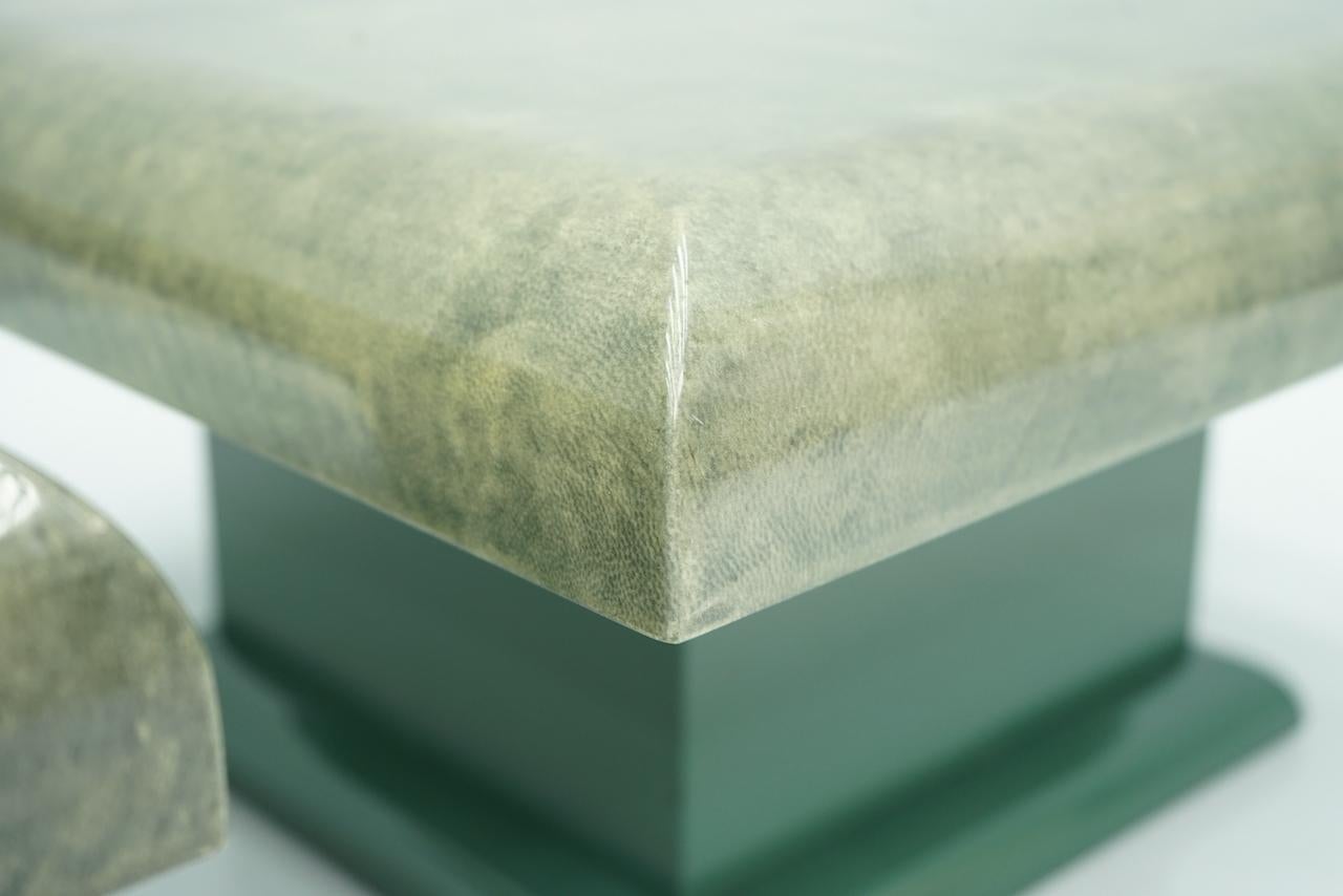 Pair of Green Goatskin Side Tables by Aldo Tura, Italy, 1980s For Sale 1