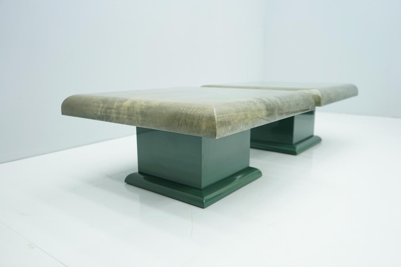 Pair of Green Goatskin Side Tables by Aldo Tura, Italy, 1980s For Sale 2