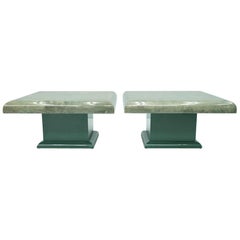 Pair of Green Goatskin Side Tables by Aldo Tura, Italy, 1980s