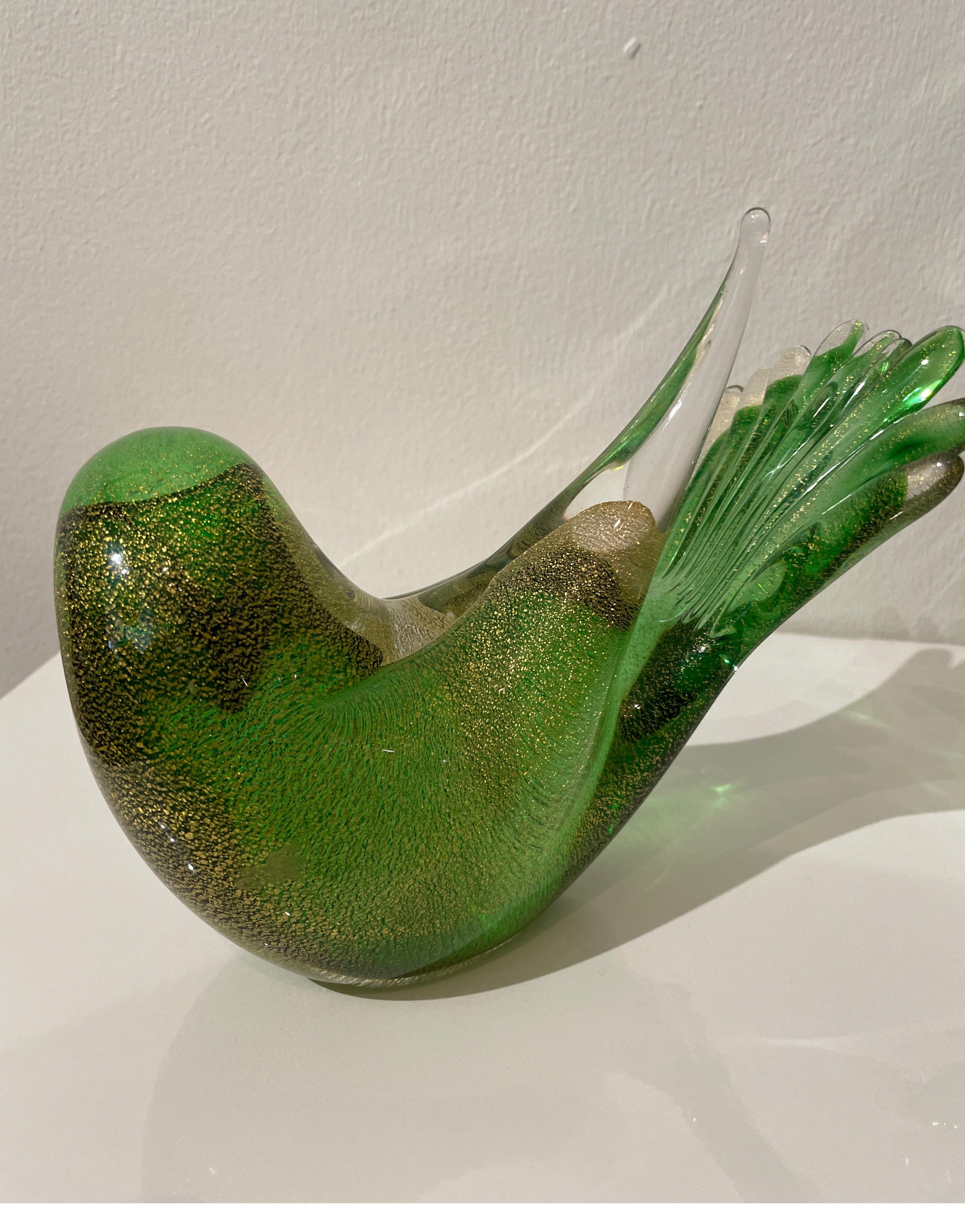 Pair of Green & Gold Murano Bird Sculptures 5