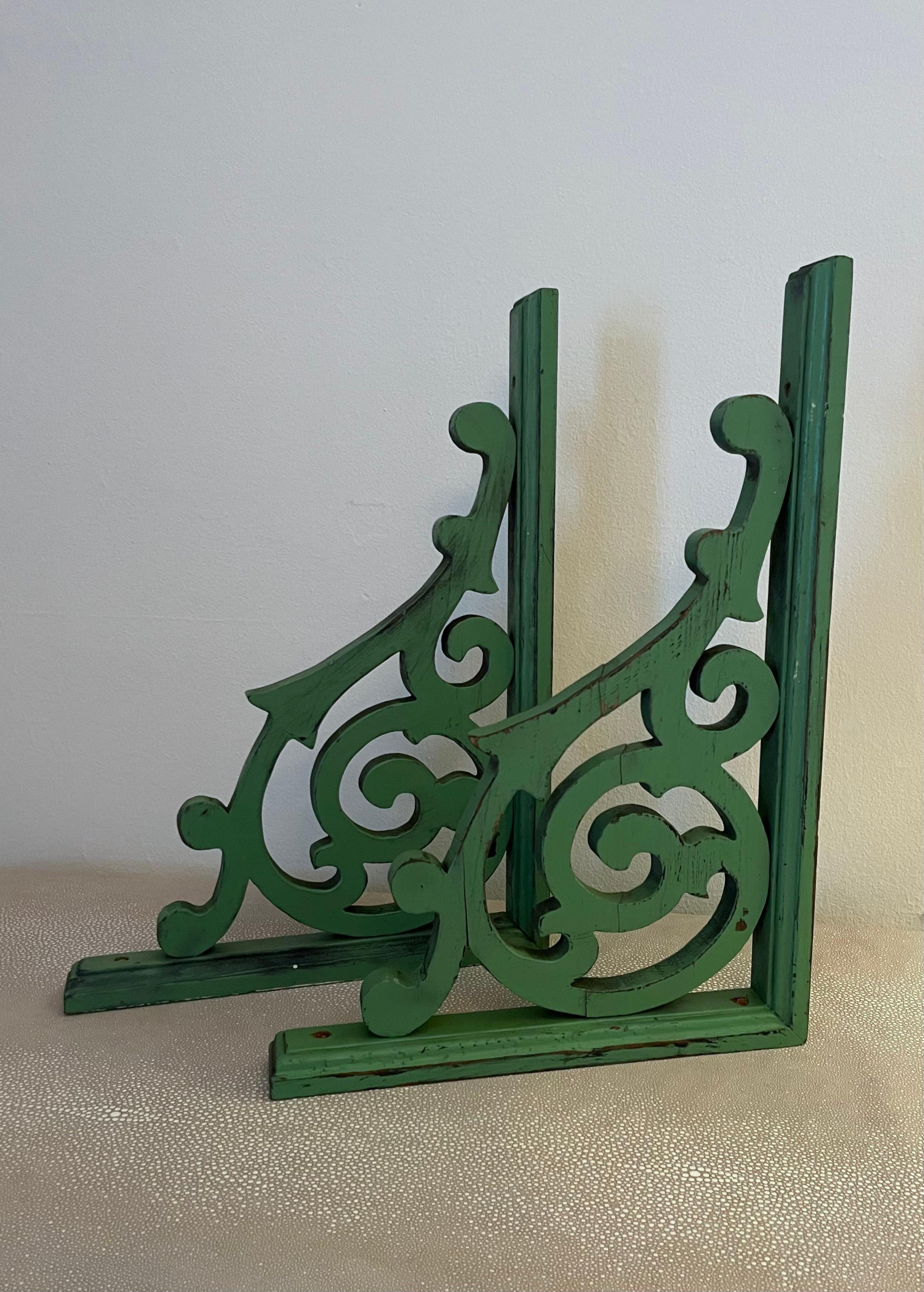 Pair of Green Hand Made Wooden Corbels  For Sale 10