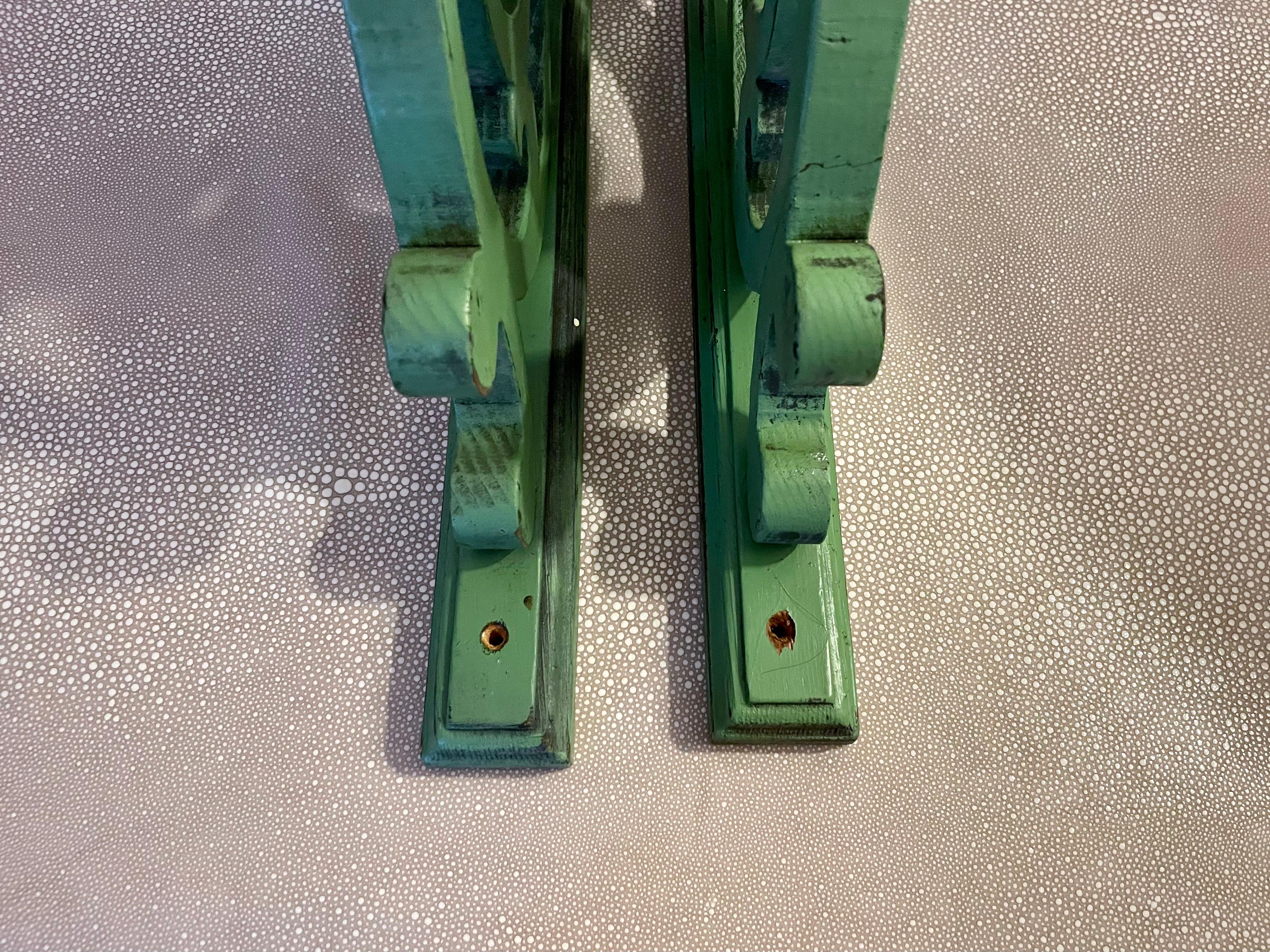 Pair of Green Hand Made Wooden Corbels  For Sale 11
