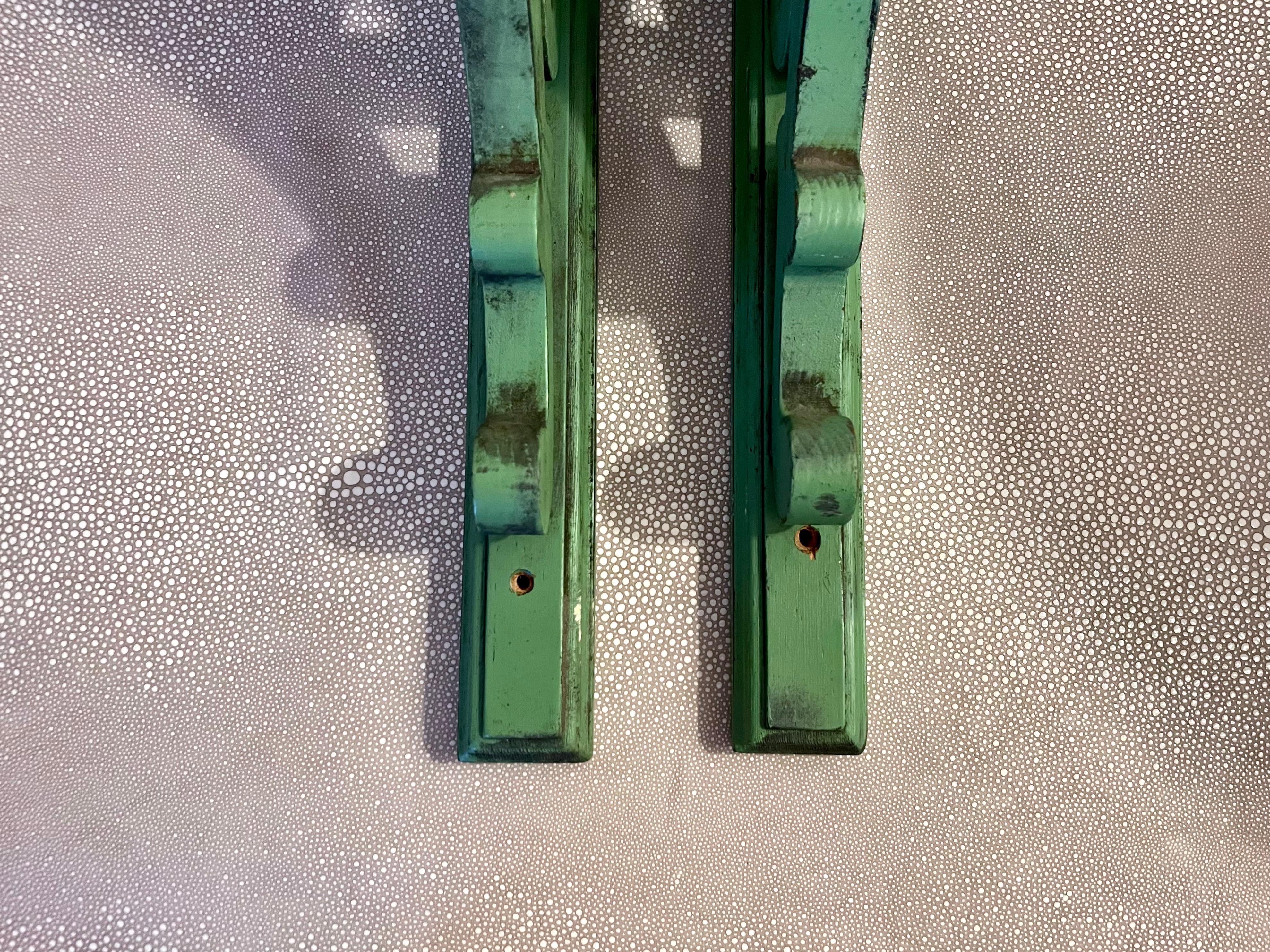 Pair of Green Hand Made Wooden Corbels  For Sale 12