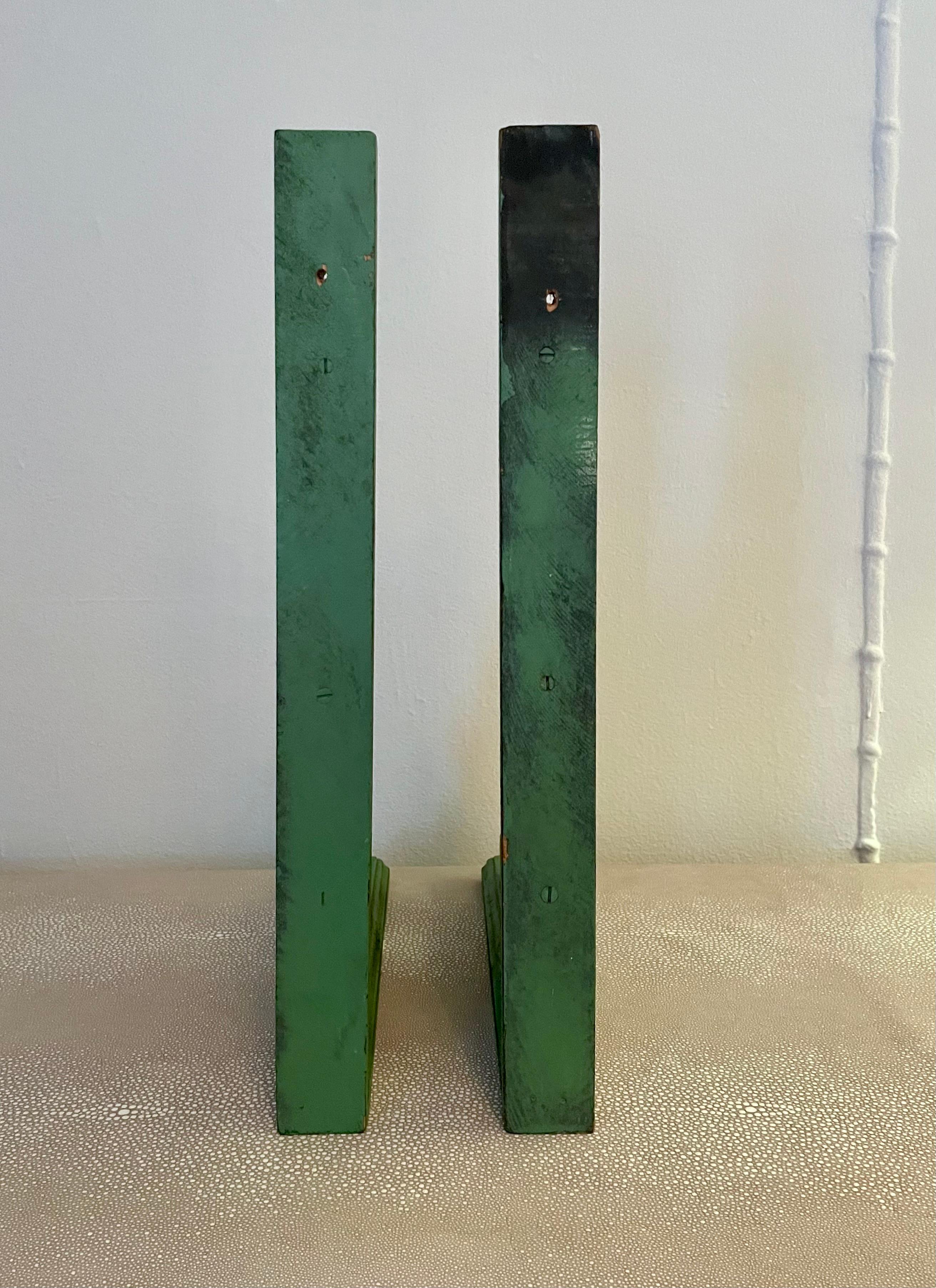 Pair of Green Hand Made Wooden Corbels  In Good Condition For Sale In Los Angeles, CA