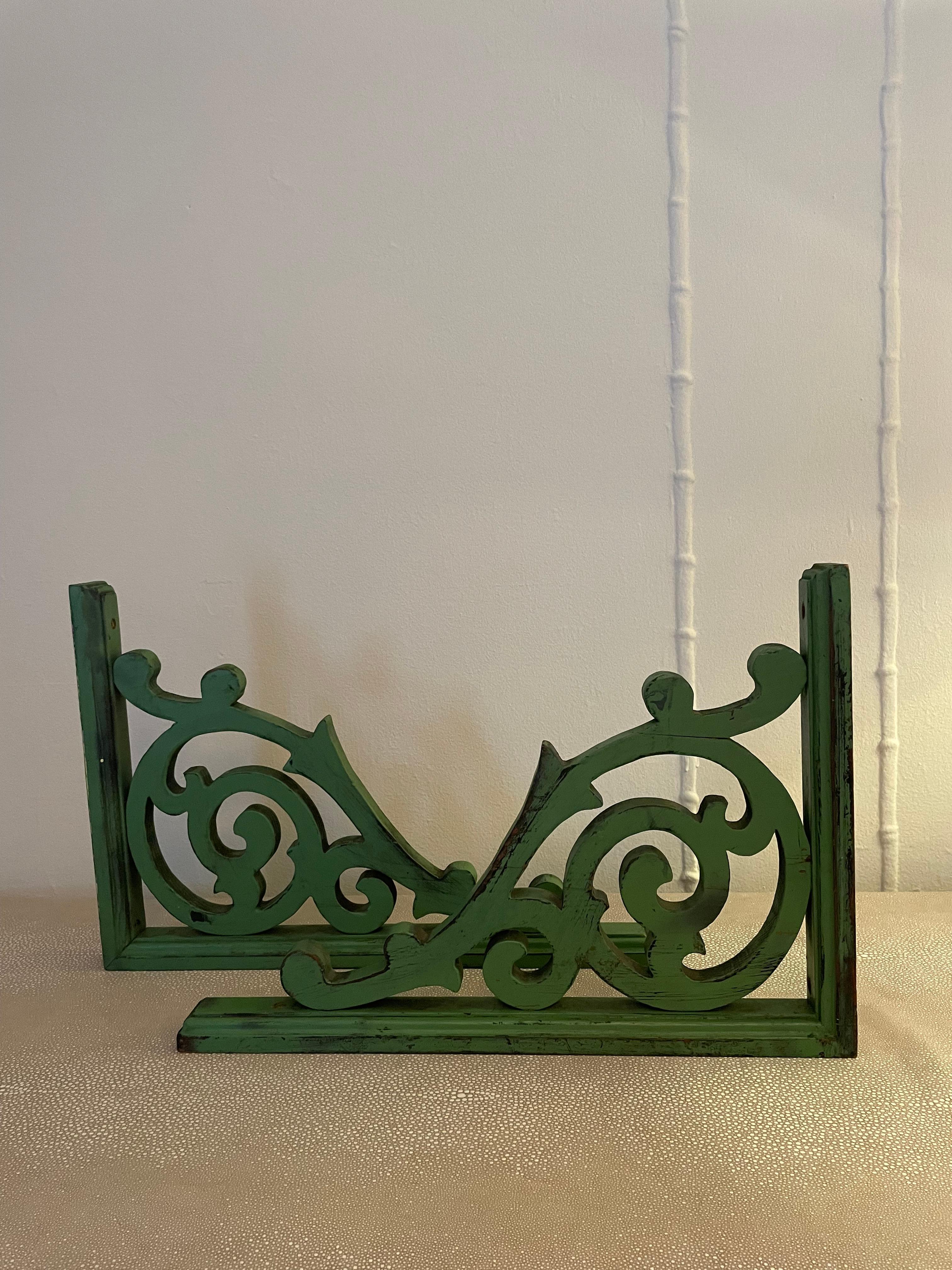 Pair of Green Hand Made Wooden Corbels  For Sale 1