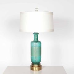 Pair of Green Hollywood Regency Murano Lamps, c. 1960