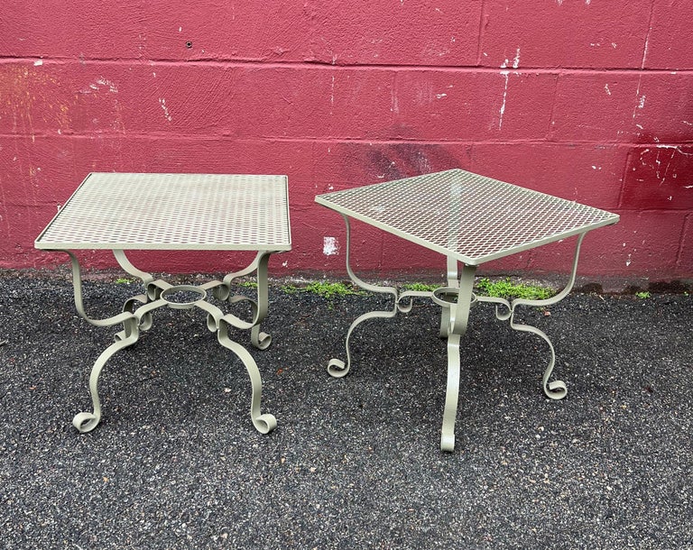 Pair of Green Iron Garden Side Tables For Sale at 1stDibs