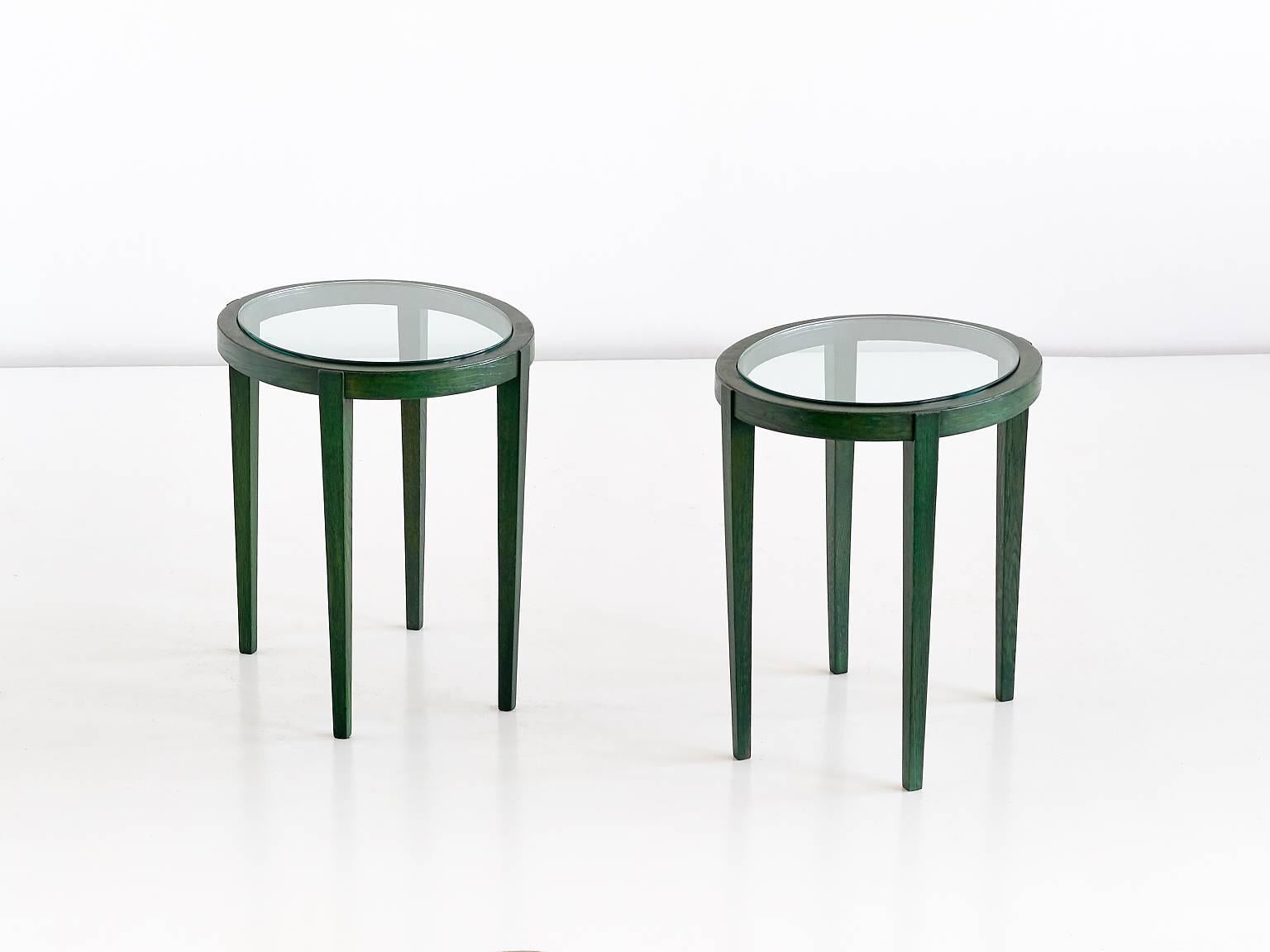 Painted Pair of Green Italian Art Deco Side Tables Designed for a Florentine Residence