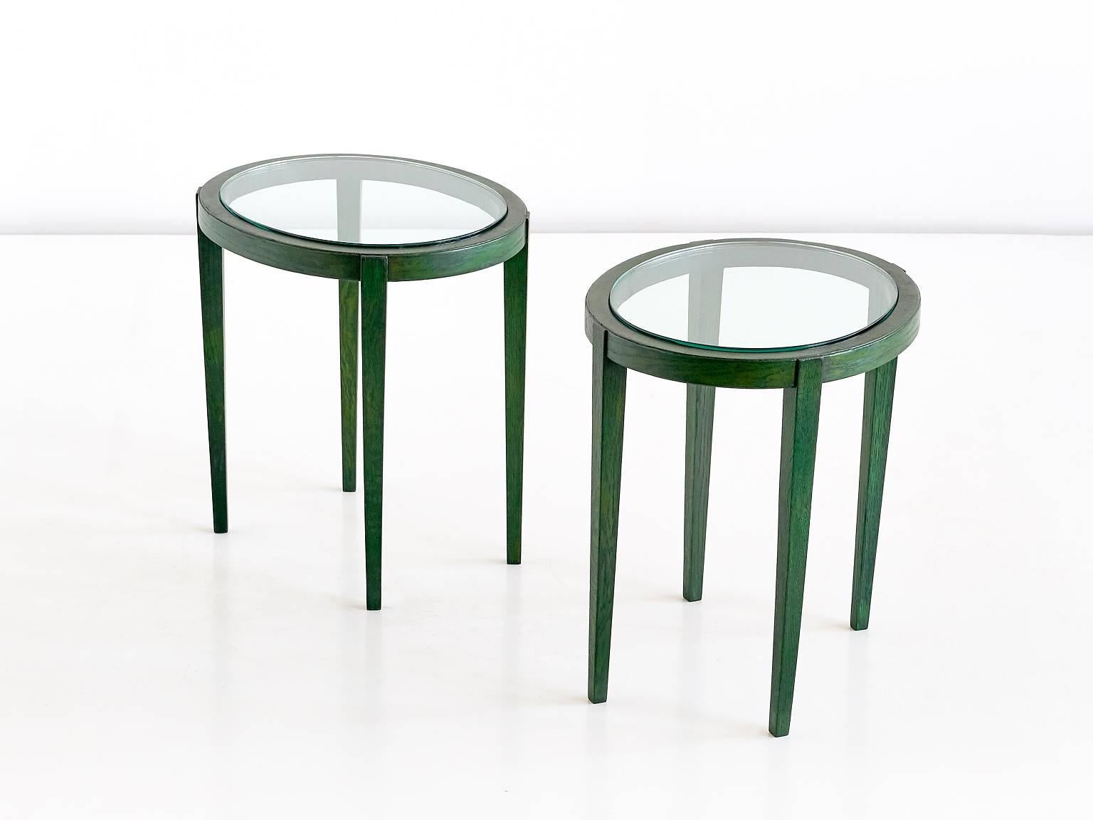 Mid-20th Century Pair of Green Italian Art Deco Side Tables Designed for a Florentine Residence