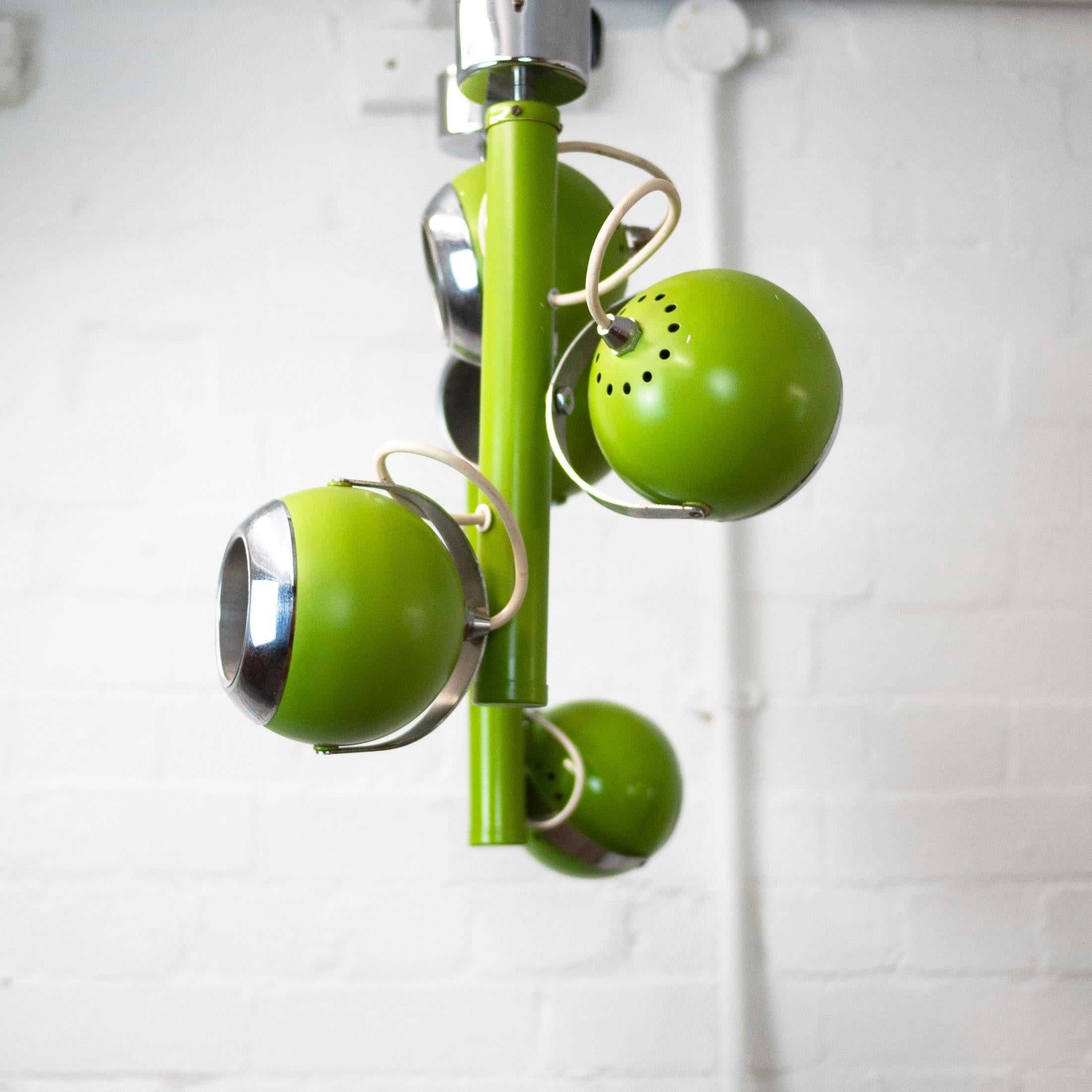 Late 20th Century Pair of Green Italian Eye Ball Pendant Lamps, 1970s For Sale