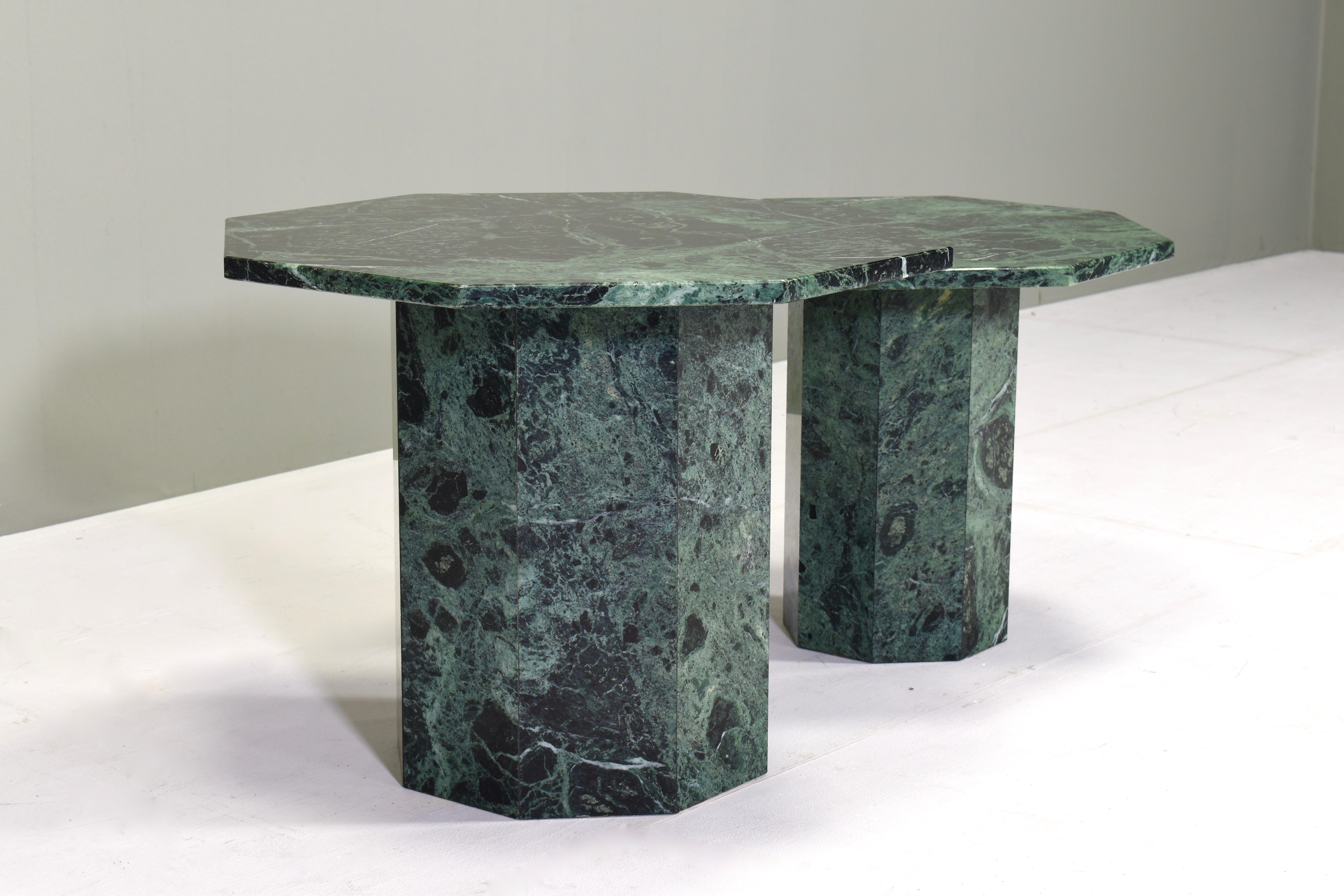 Mid-Century Modern Pair of Green Italian Marble Coffee / Side Tables, Italy, circa 1970