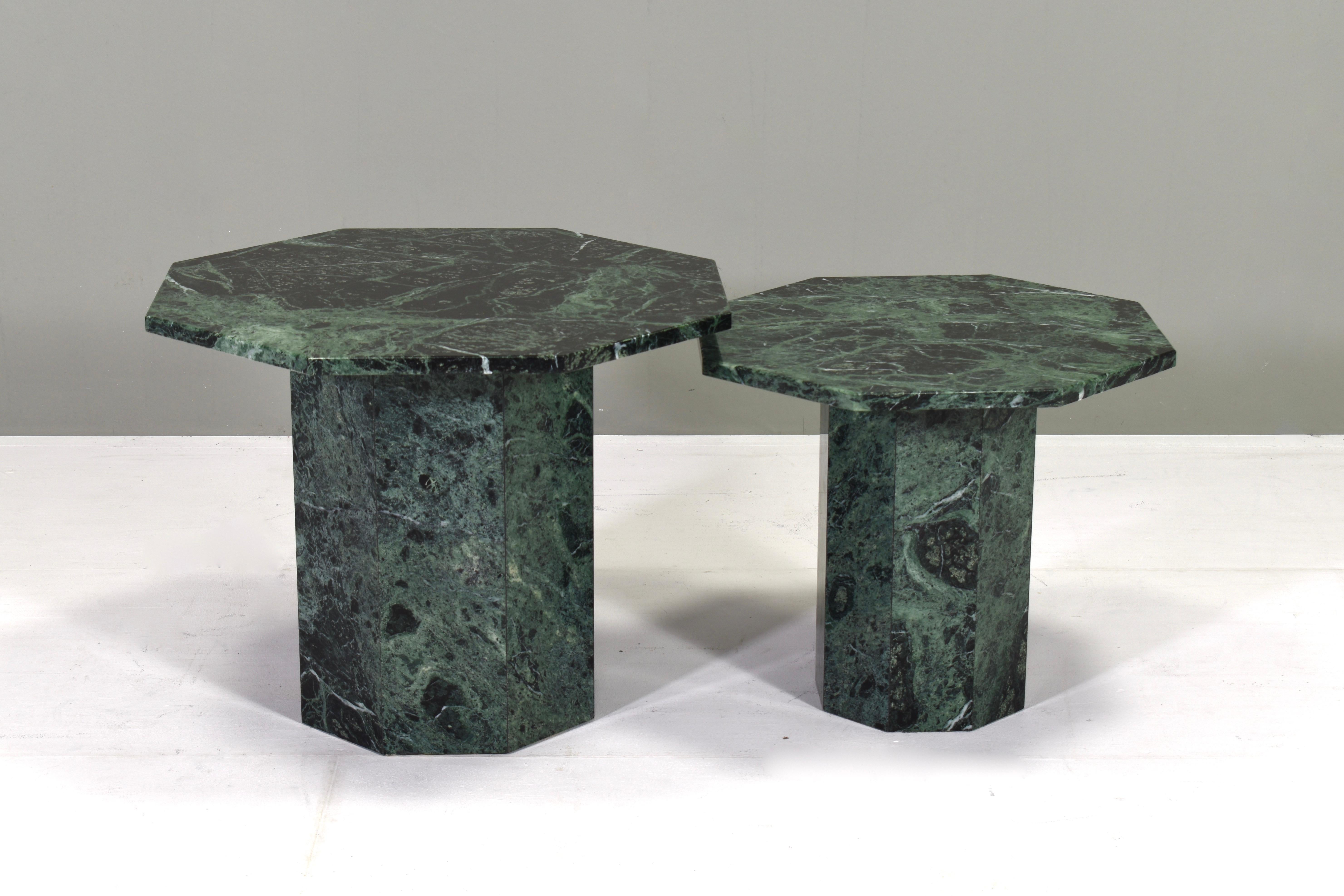 Late 20th Century Pair of Green Italian Marble Coffee / Side Tables, Italy, circa 1970