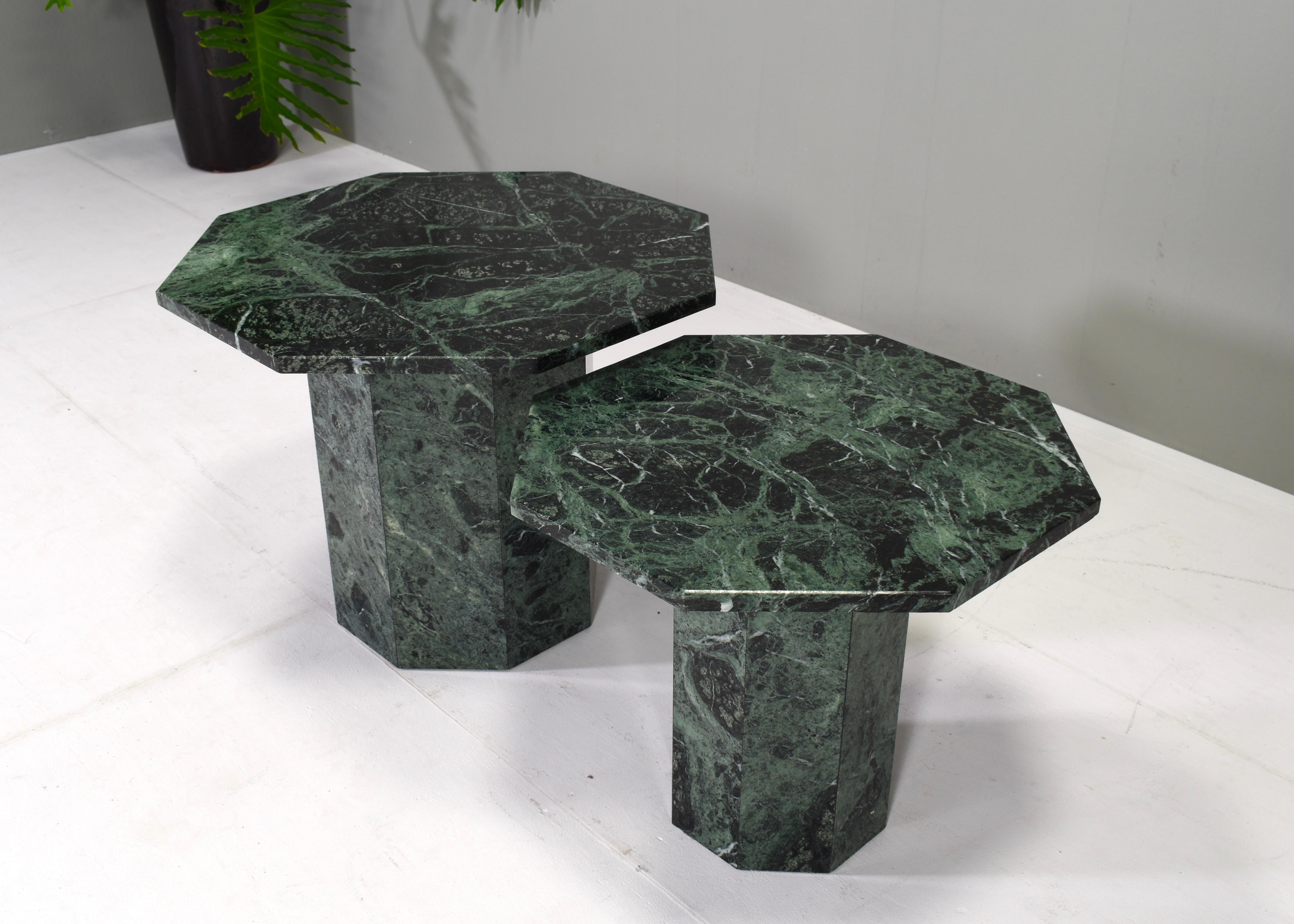 Pair of Green Italian Marble Coffee / Side Tables, Italy, circa 1970 1