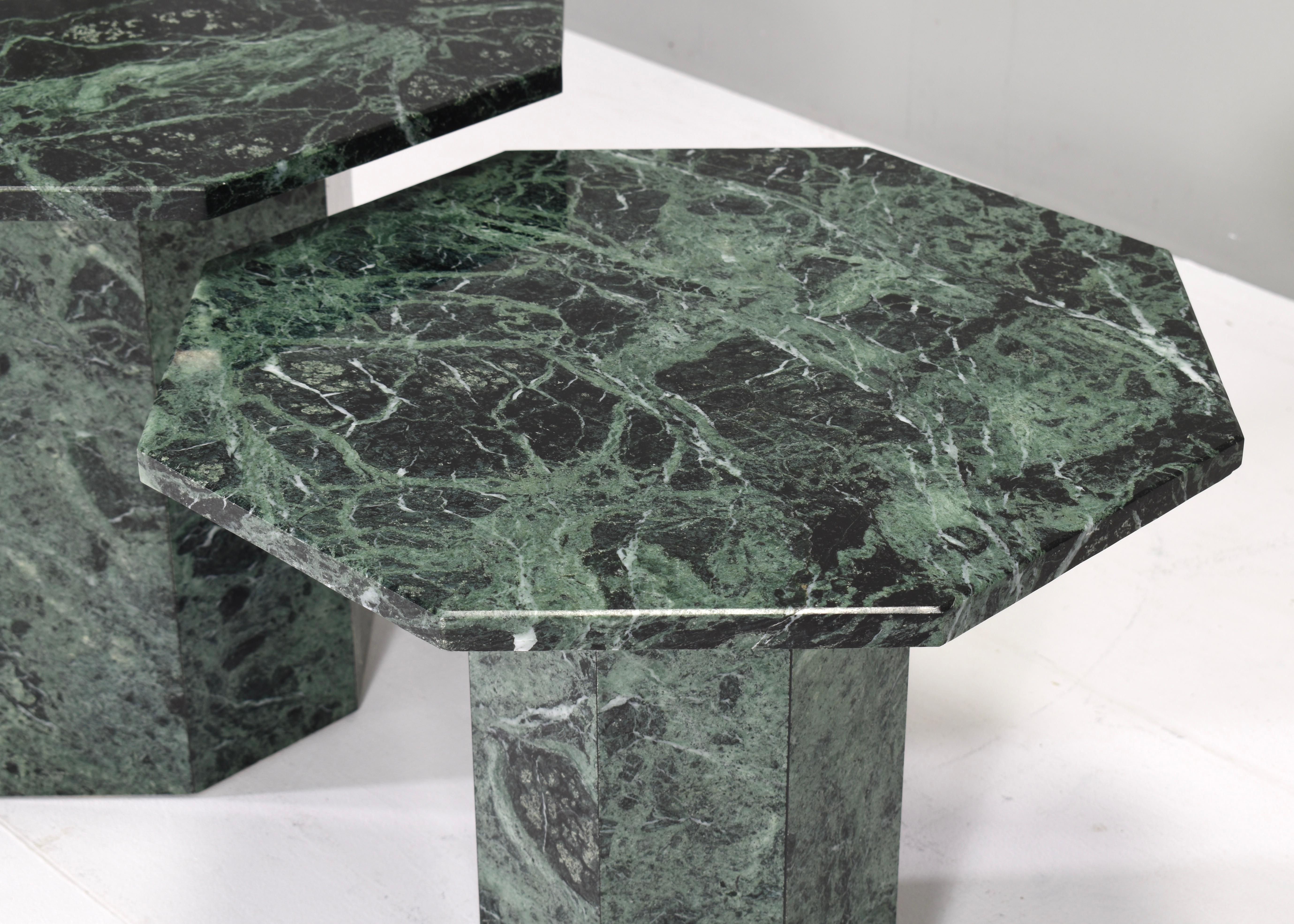 Pair of Green Italian Marble Coffee / Side Tables, Italy, circa 1970 2