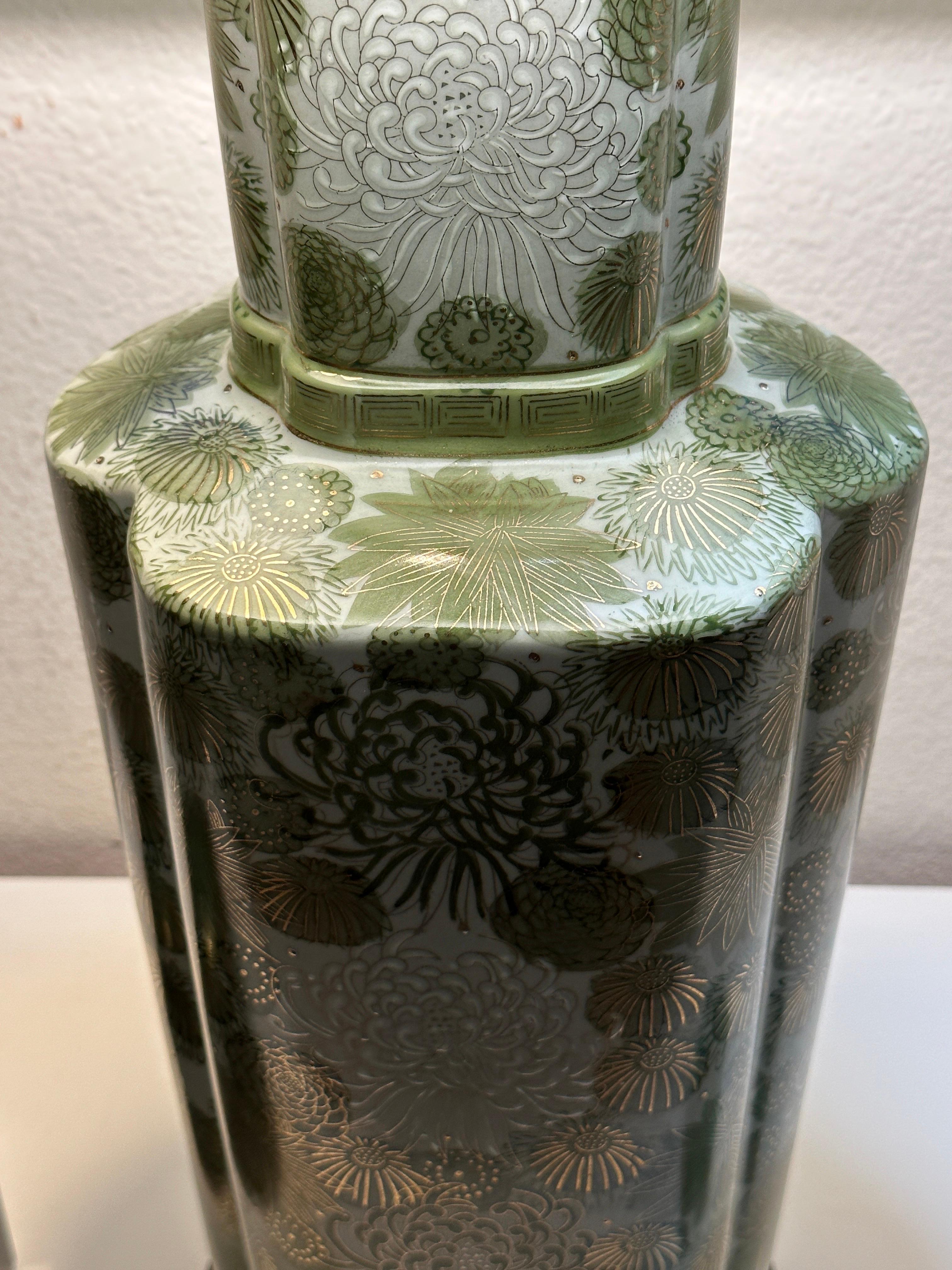 Pair of Green Japanese Porcelain Lamps 10