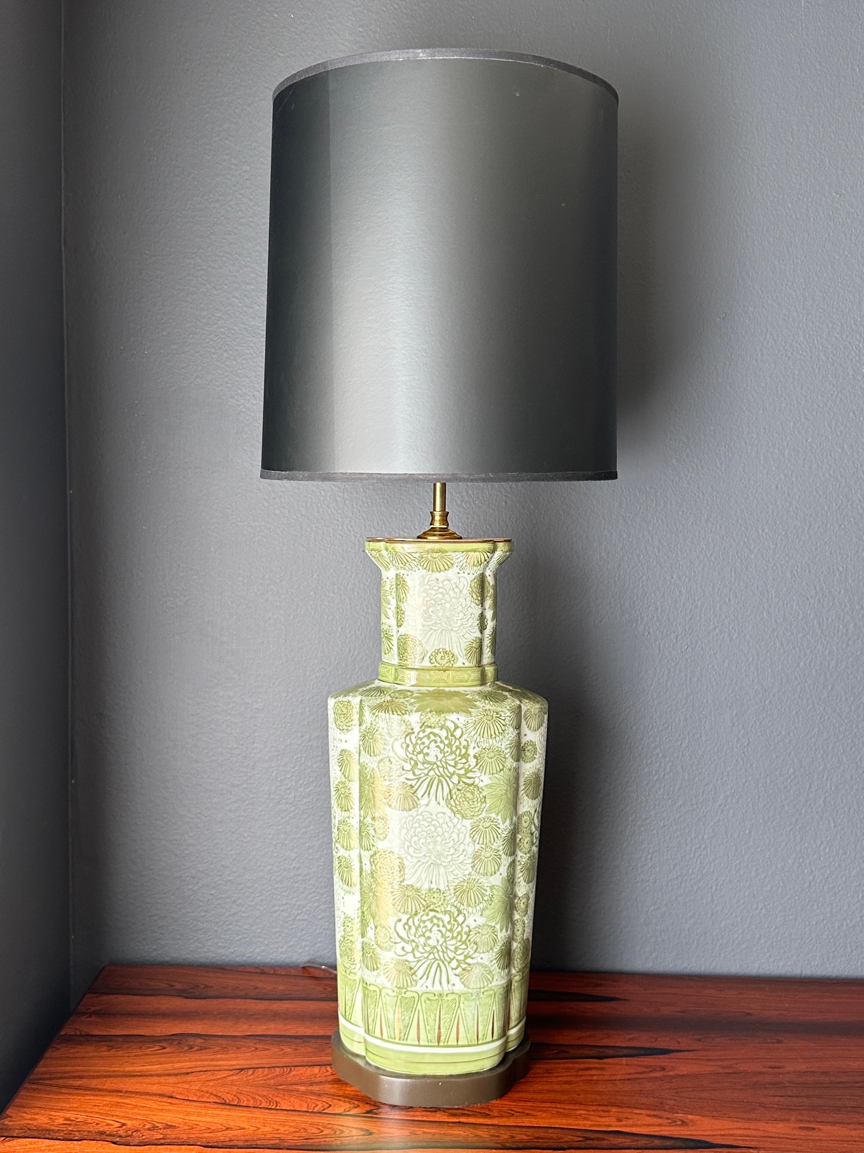 Glazed Pair of Green Japanese Porcelain Lamps 