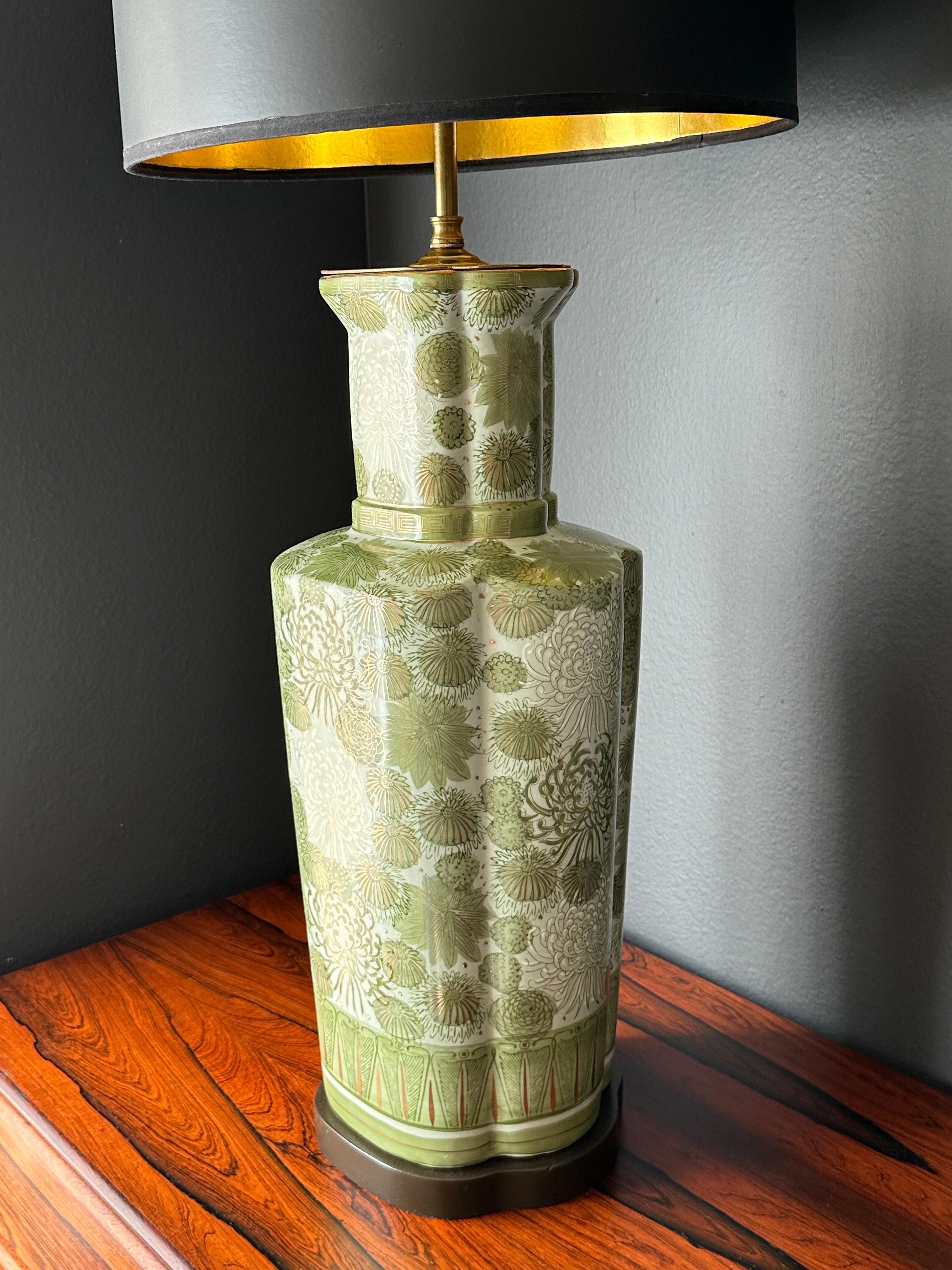 Pair of Green Japanese Porcelain Lamps  1