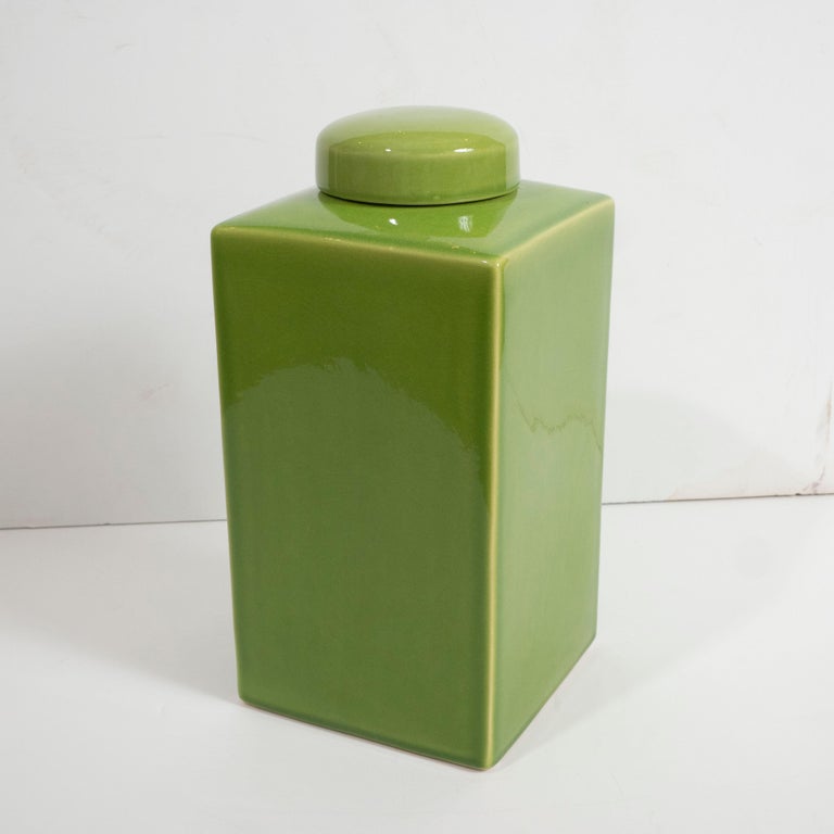 Pair of Green Jars with Lids For Sale at 1stdibs
