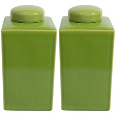 Pair of Green Jars with Lids