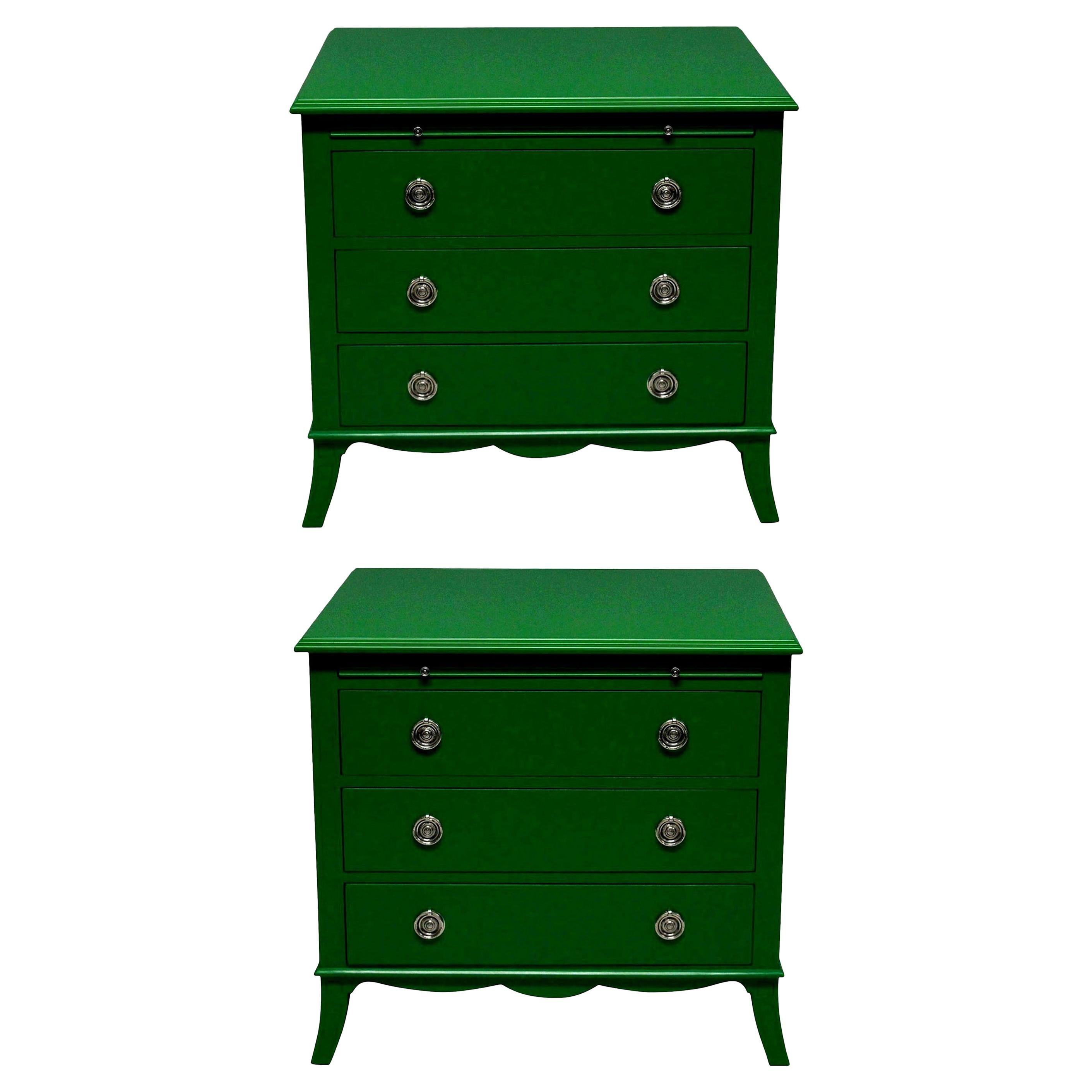 Pair of Green Lacquered Chests in the Manner of Dorothy Draper