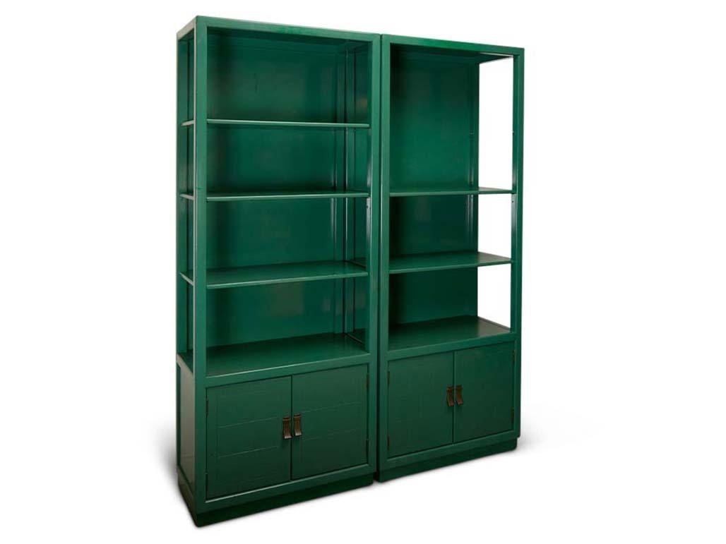 Mid-Century Modern Pair of Green Lacquered Etagere Cabinets by Century Furniture