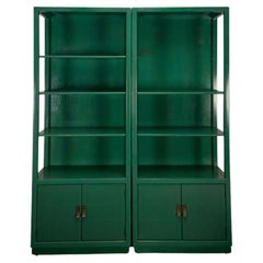 Retro Pair of Green Lacquered Etagere Cabinets by Century Furniture