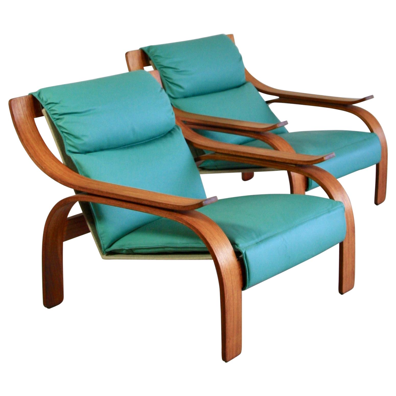 Pair of Green Leather Armchairs by Marco Zanuso, 1964