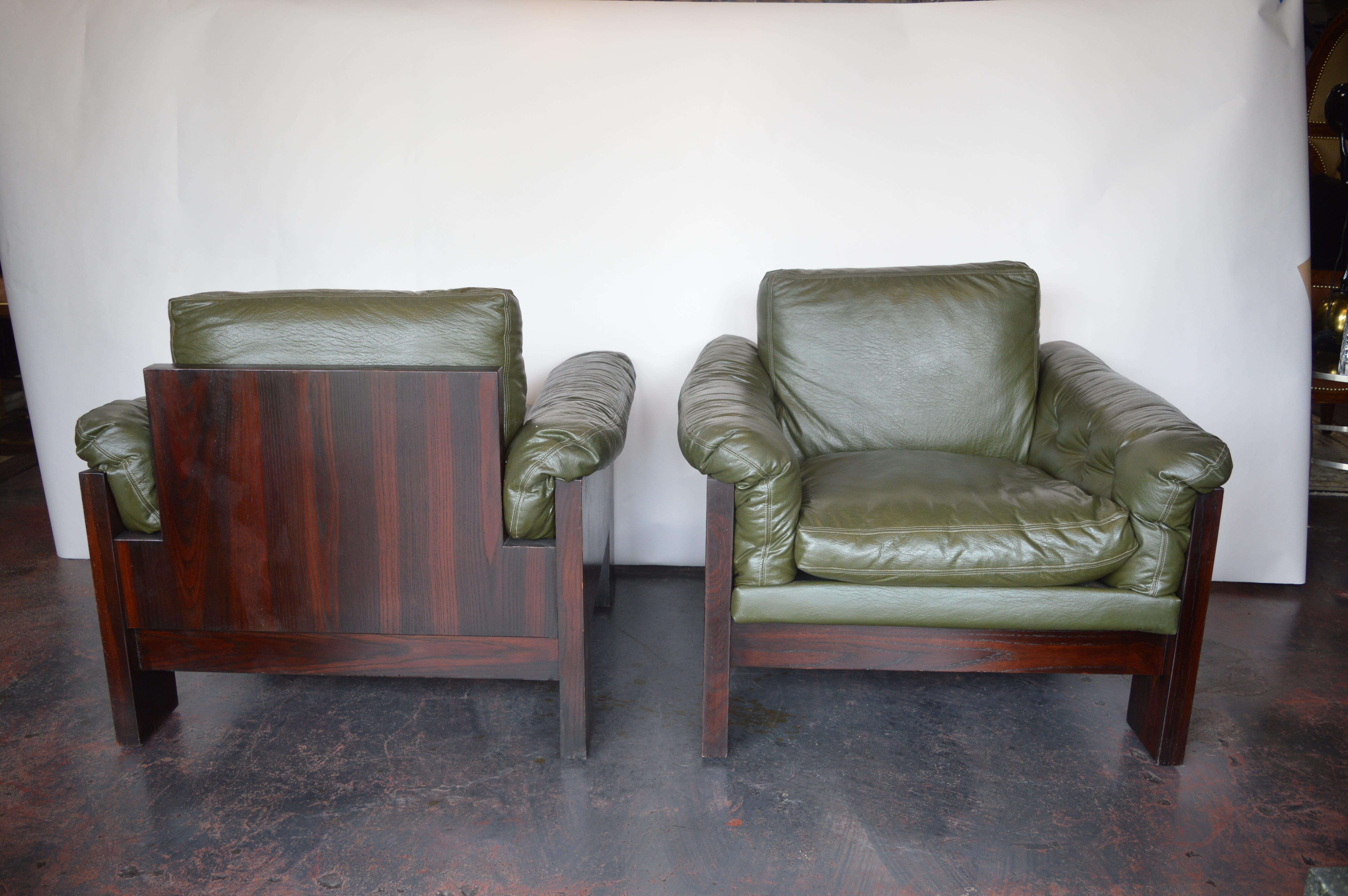 American Pair of Green Leather Armchairs Milo Baughman for Thayer Coggin