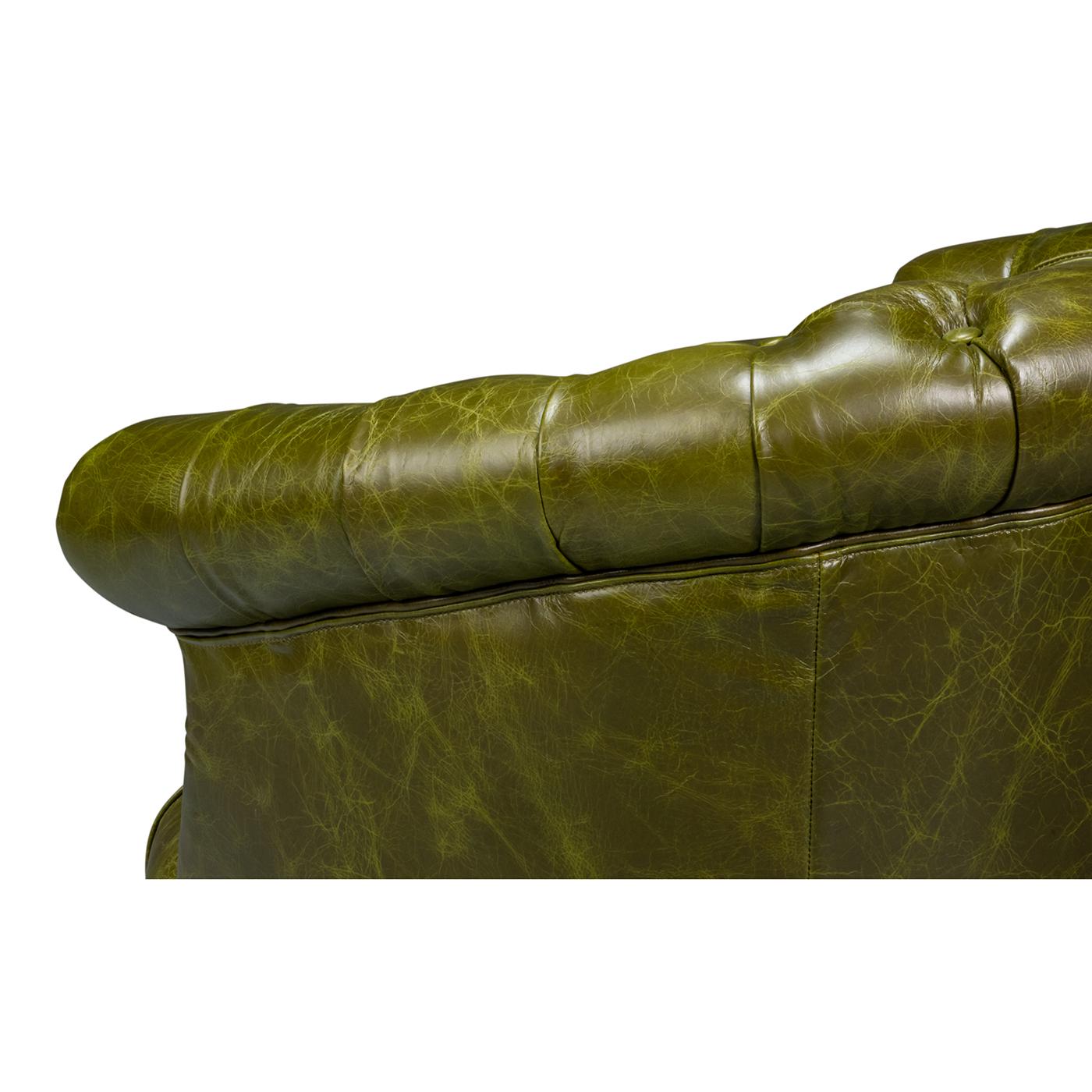 Pair of Green Leather Barrel Back Chairs For Sale 5