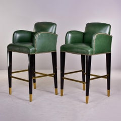 Donghia Hocker in Barhöhe aus grünem Leder, Paar