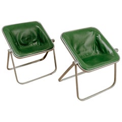 Pair of Green Leather Folding Plona Chairs