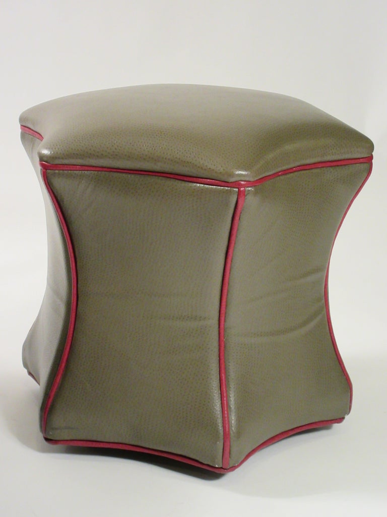 Pair of Green Leather Ottomans on Wheels at 1stDibs