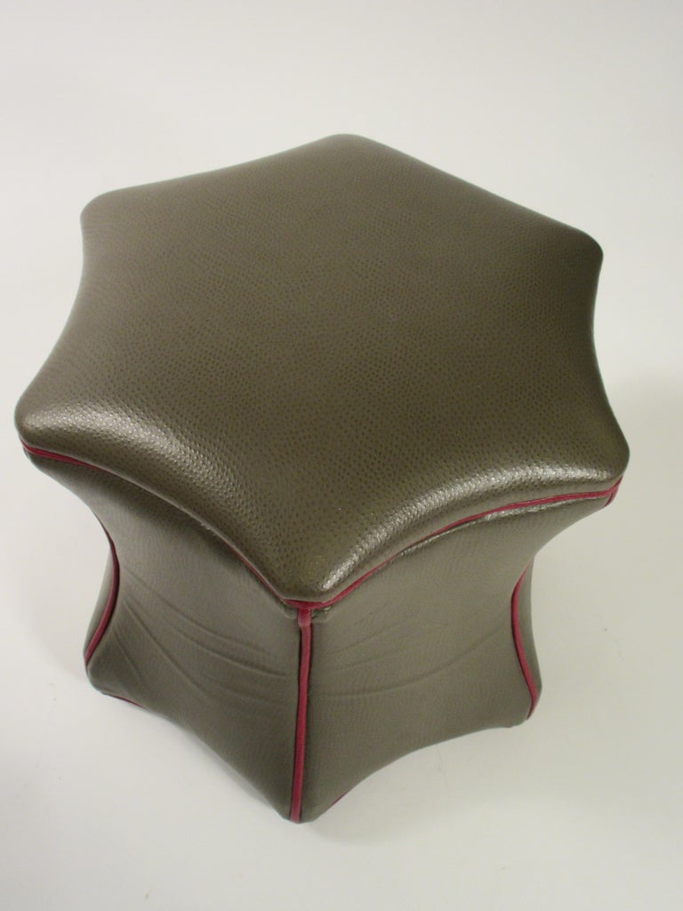 Pair of Green Leather Ottomans on Wheels at 1stDibs