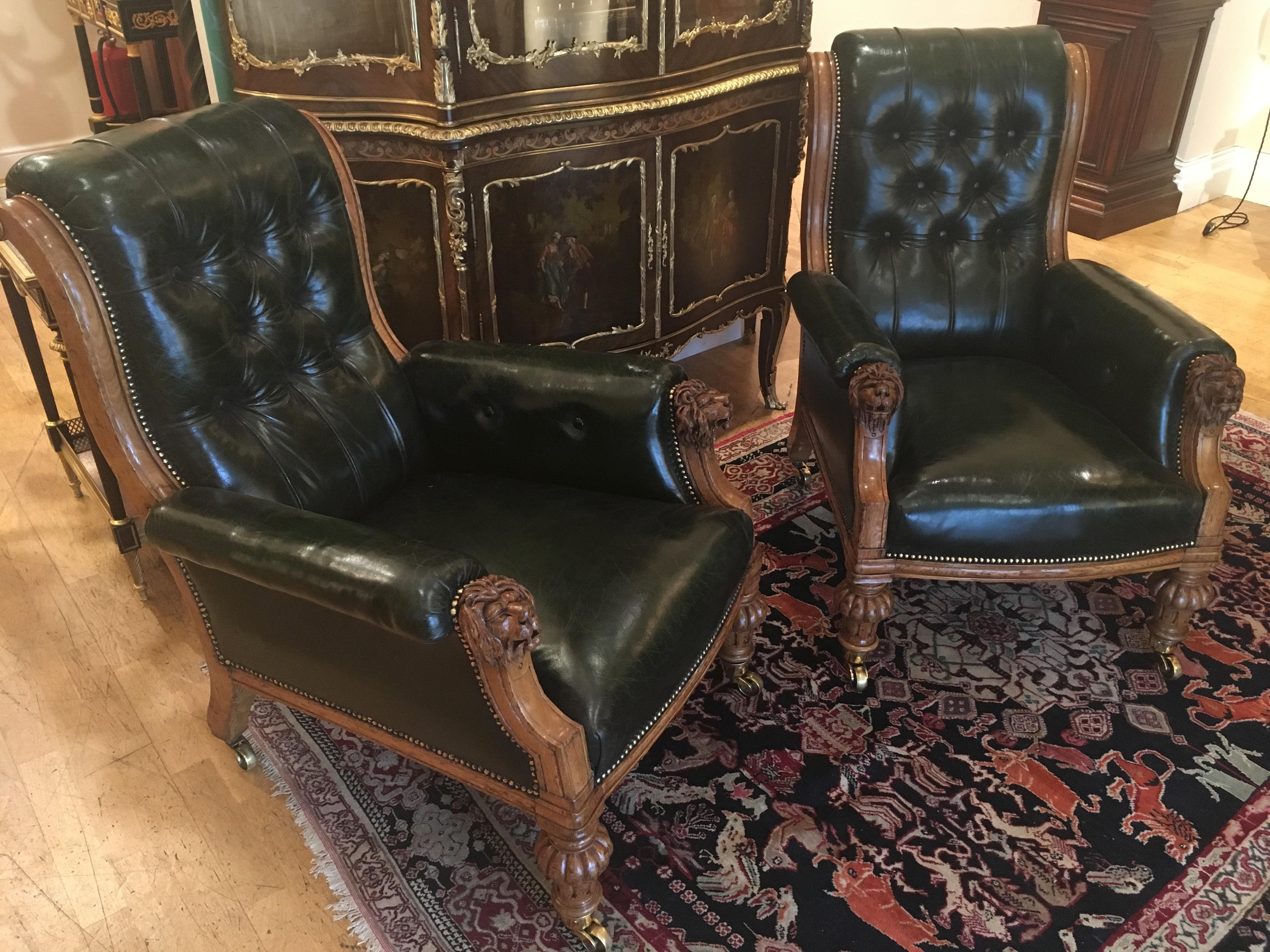 Pair of Green Leather St James's Club Library Armchairs of the late 19th Century For Sale 7