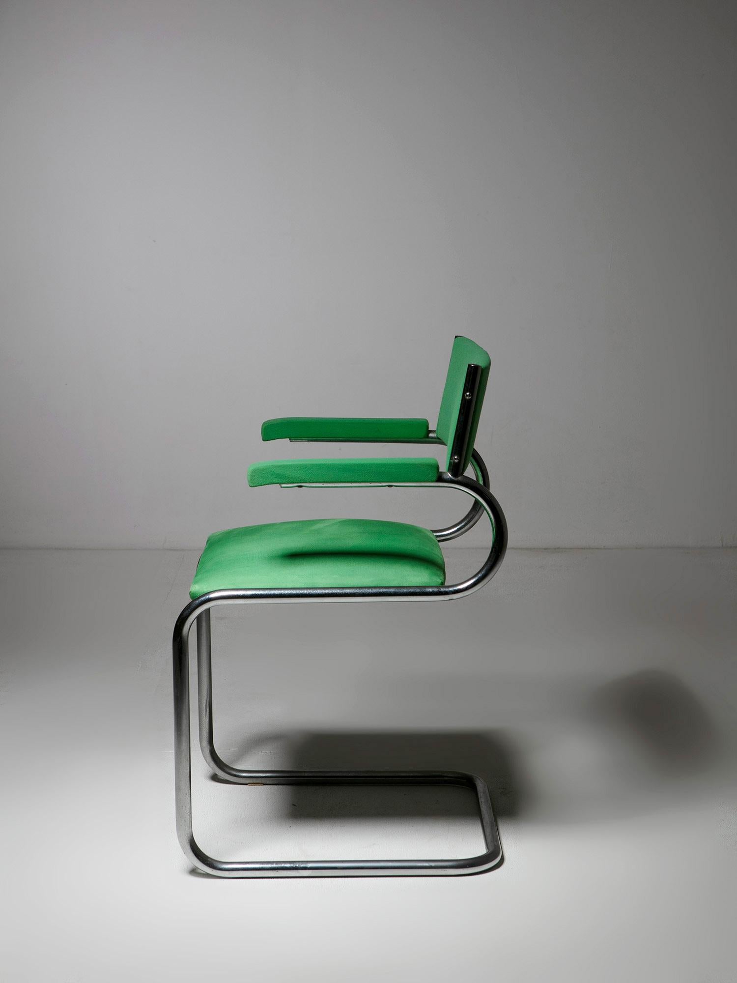 Fin du 20e siècle Paire de fauteuils verts chromés Mara de Luigi Saccardo pour Arrmet, Italie, 1970 en vente