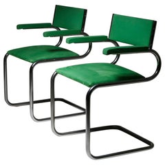 Pair of Green "Mara" Chrome Armchairs by Luigi Saccardo for Arrmet, Italy, 1970s