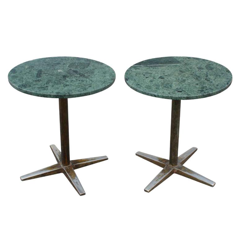 Pair Of Green Marble And Chrome Side Tables