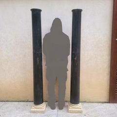 Pair Of Green Marble Columns, H190cm, 19th Century